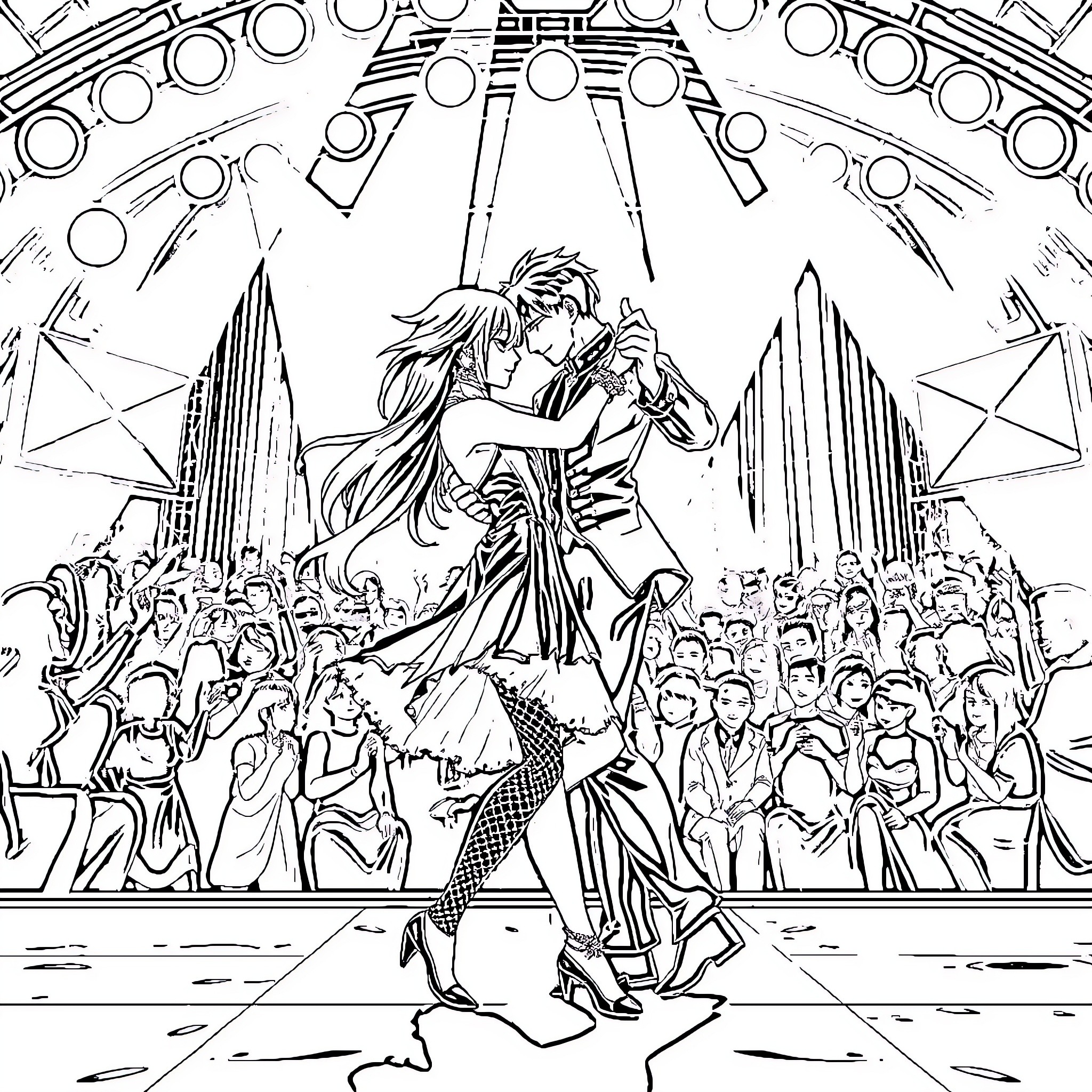 Nana Osaki's Captivating Stage Performance Coloring Page (free black-and-white line drawing printable PDF for all, from beginners to advanced learners, including children, teens, adults, and seniors)
