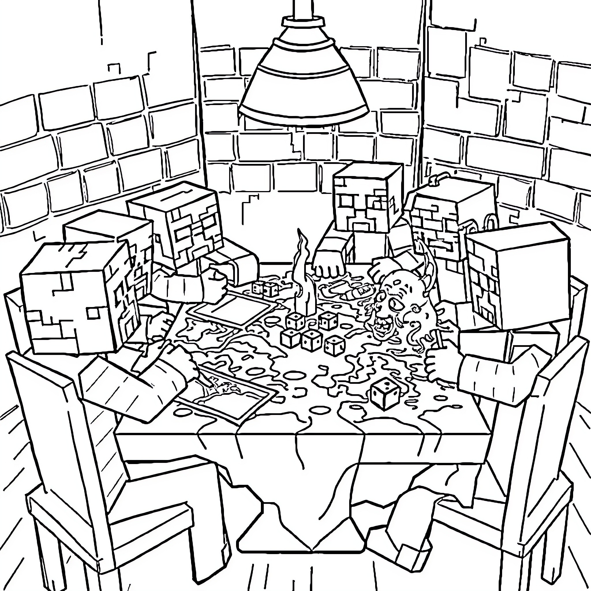 Mob of buildings and structures in a chaotic scene Coloring Page (free black-and-white line drawing printable PDF for all, from beginners to advanced learners, including children, teens, adults, and seniors)
