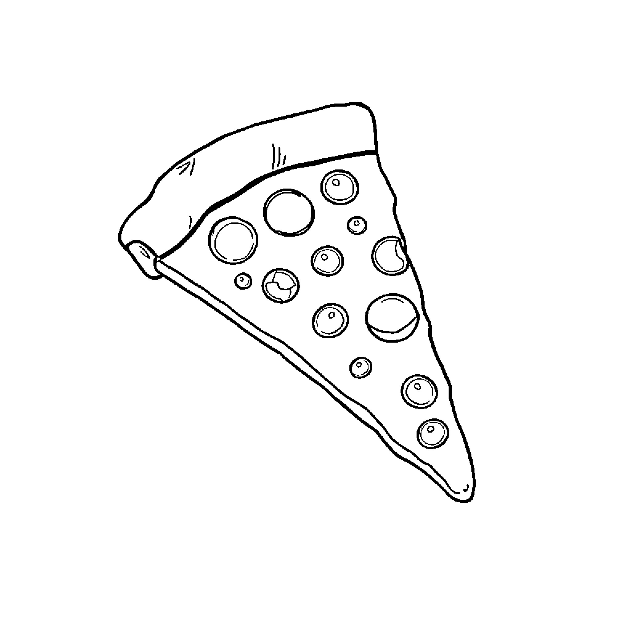 Pizza slice with pepperoni toppings Coloring Page (free black-and-white line drawing printable PDF for all, from beginners to advanced learners, including children, teens, adults, and seniors)