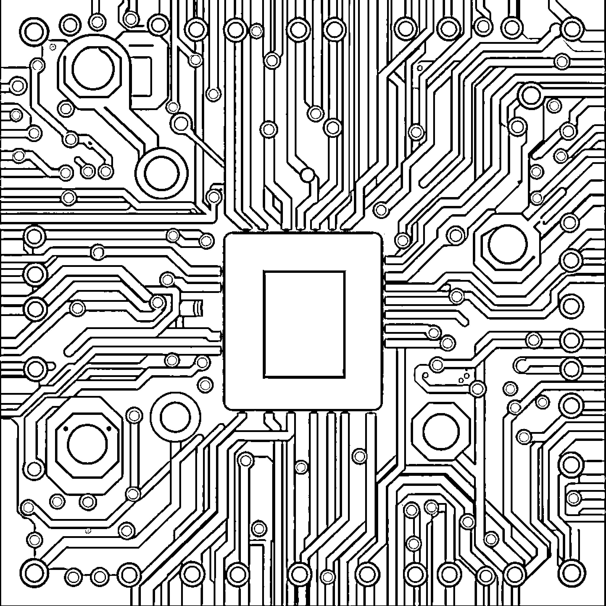 Circuit of interconnected electronic components Coloring Page (free black-and-white line drawing printable PDF for all, from beginners to advanced learners, including children, teens, adults, and seniors)