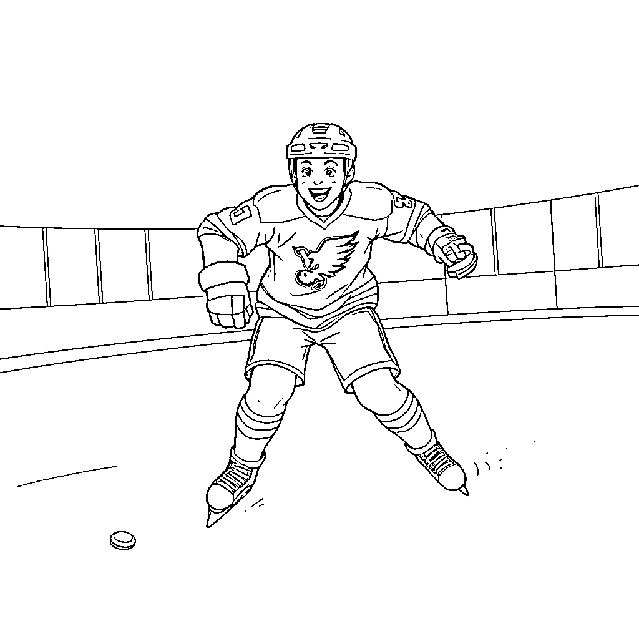 Bluey playing hockey on the rink Coloring Page (free black-and-white line drawing printable PDF for all, from beginners to advanced learners, including children, teens, adults, and seniors)