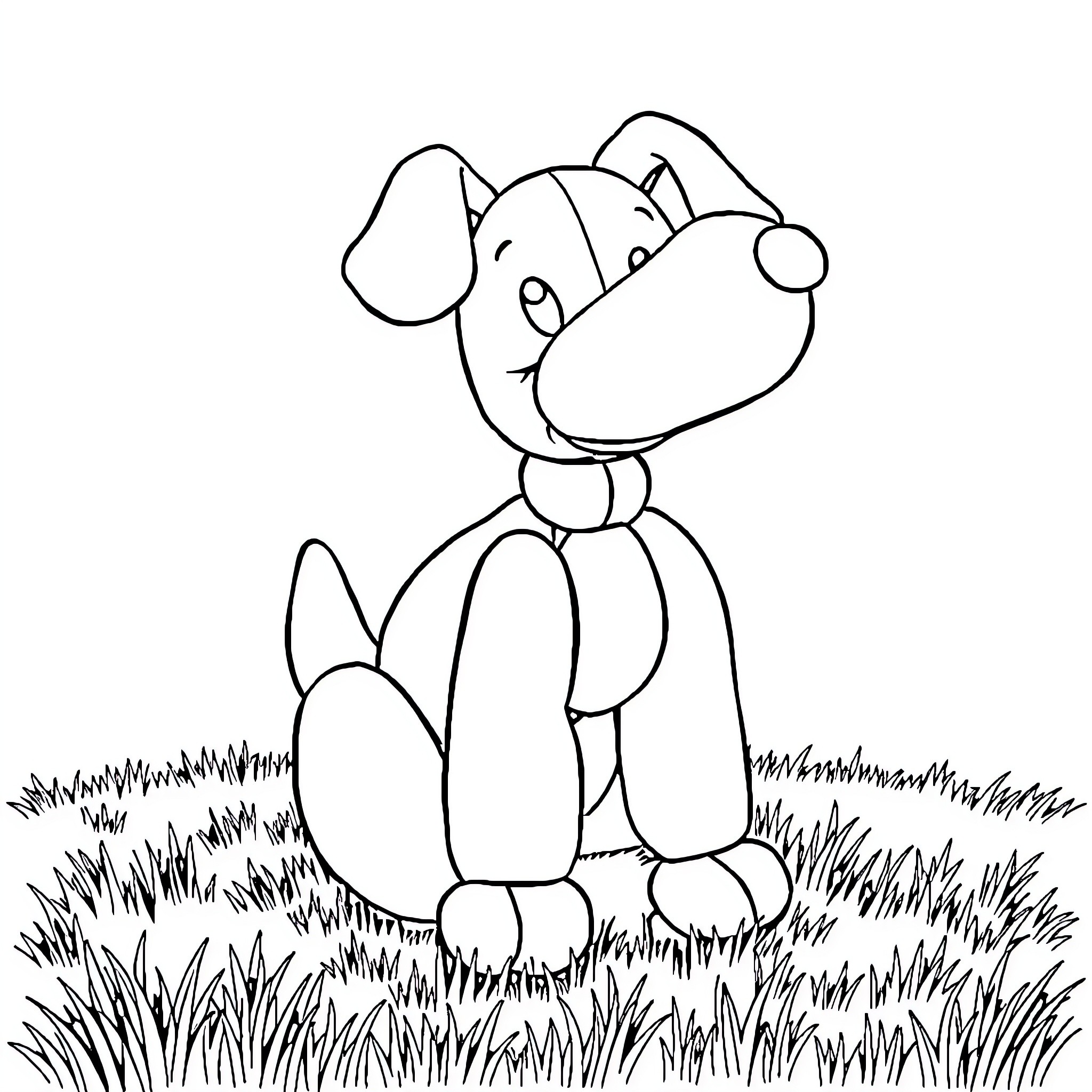 Balloon Dog playing in a field Coloring Page (free black-and-white line drawing printable PDF for all, from beginners to advanced learners, including children, teens, adults, and seniors)