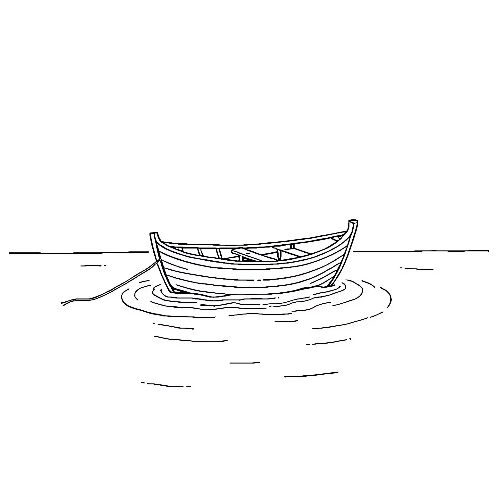 Boat floating on calm waters Coloring Page (free black-and-white line drawing printable PDF for all, from beginners to advanced learners, including children, teens, adults, and seniors)