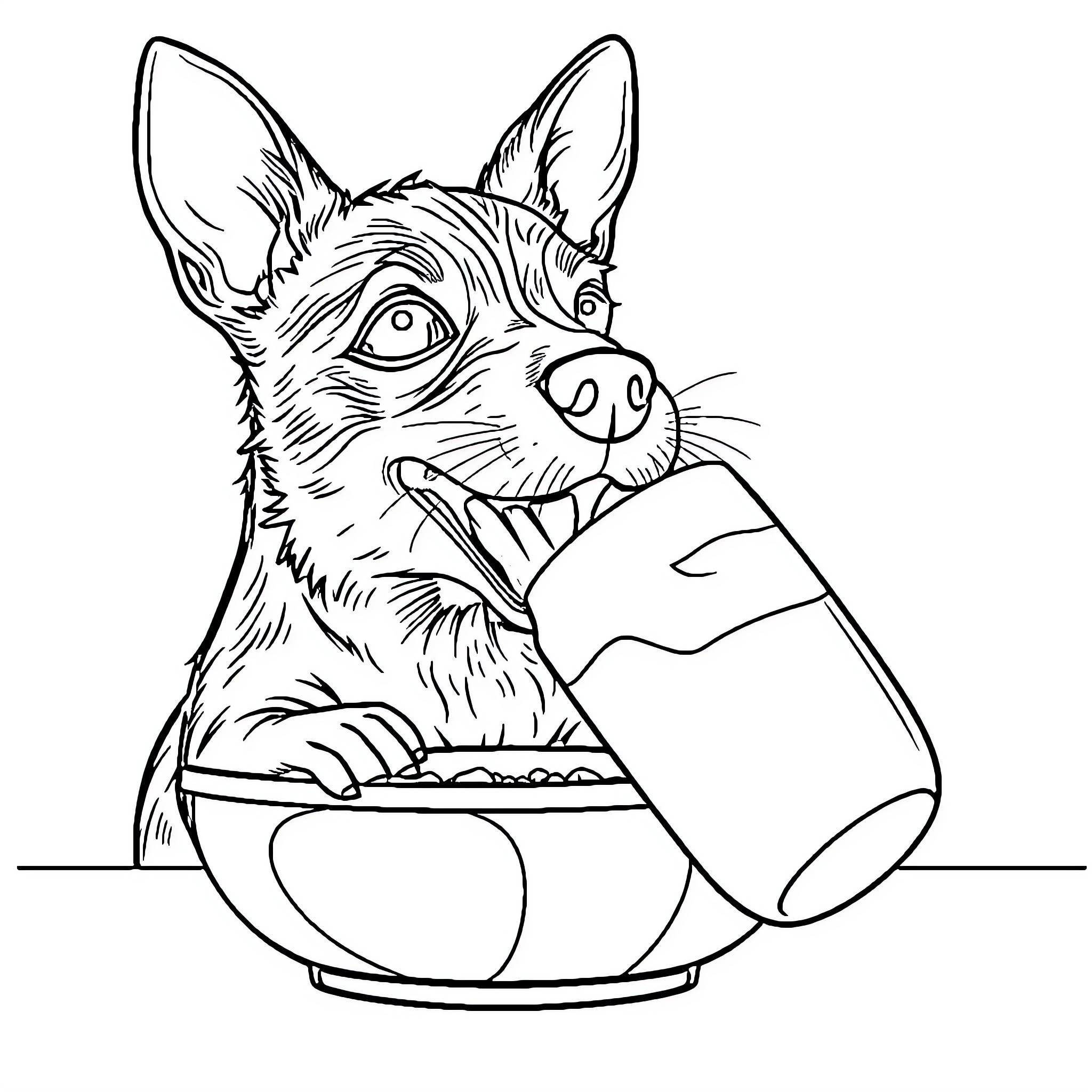 Rat Terrier enjoying a tasty snack Coloring Page (free black-and-white line drawing printable PDF for all, from beginners to advanced learners, including children, teens, adults, and seniors)