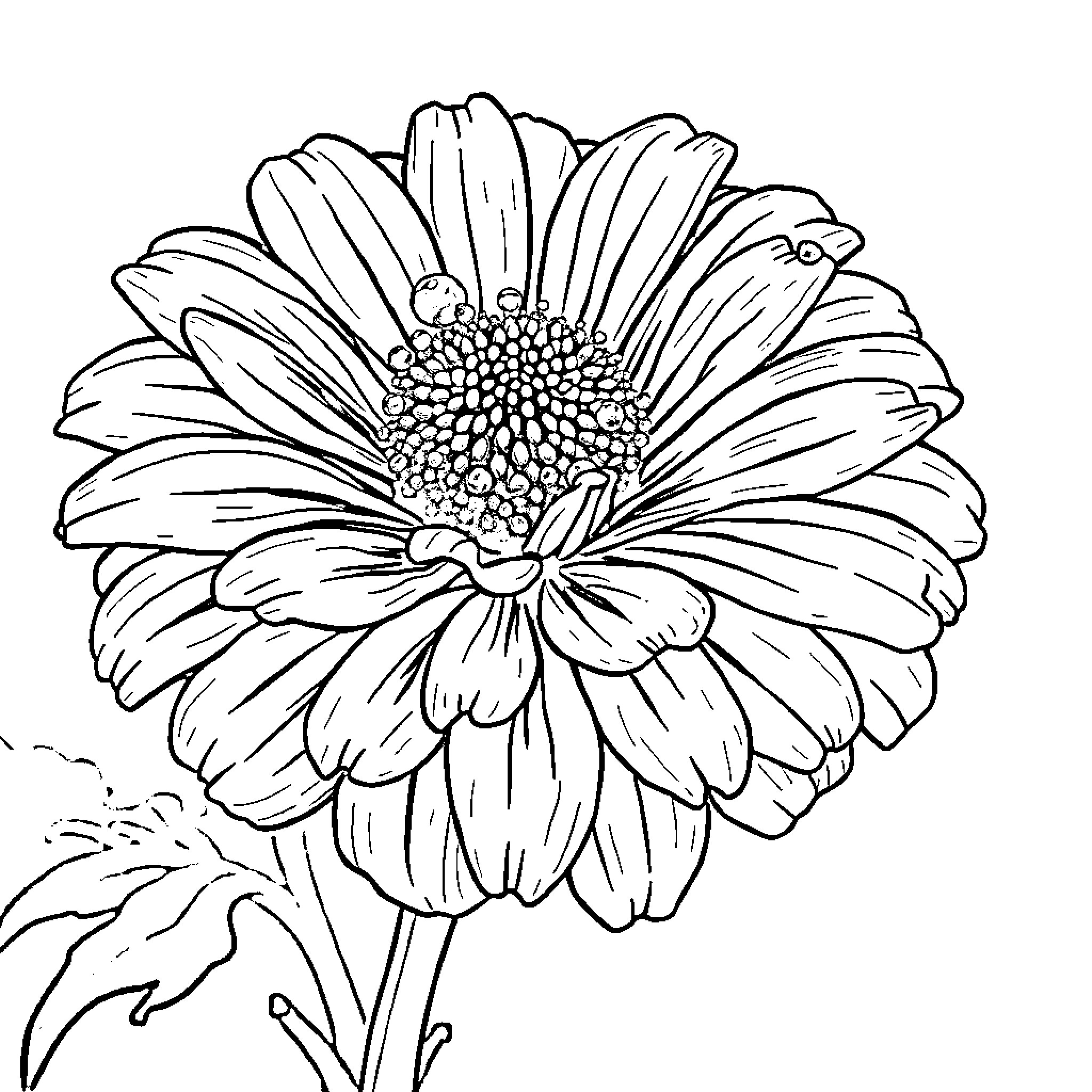 Marigold flower in detailed sketch Coloring Page (free black-and-white line drawing printable PDF for all, from beginners to advanced learners, including children, teens, adults, and seniors)