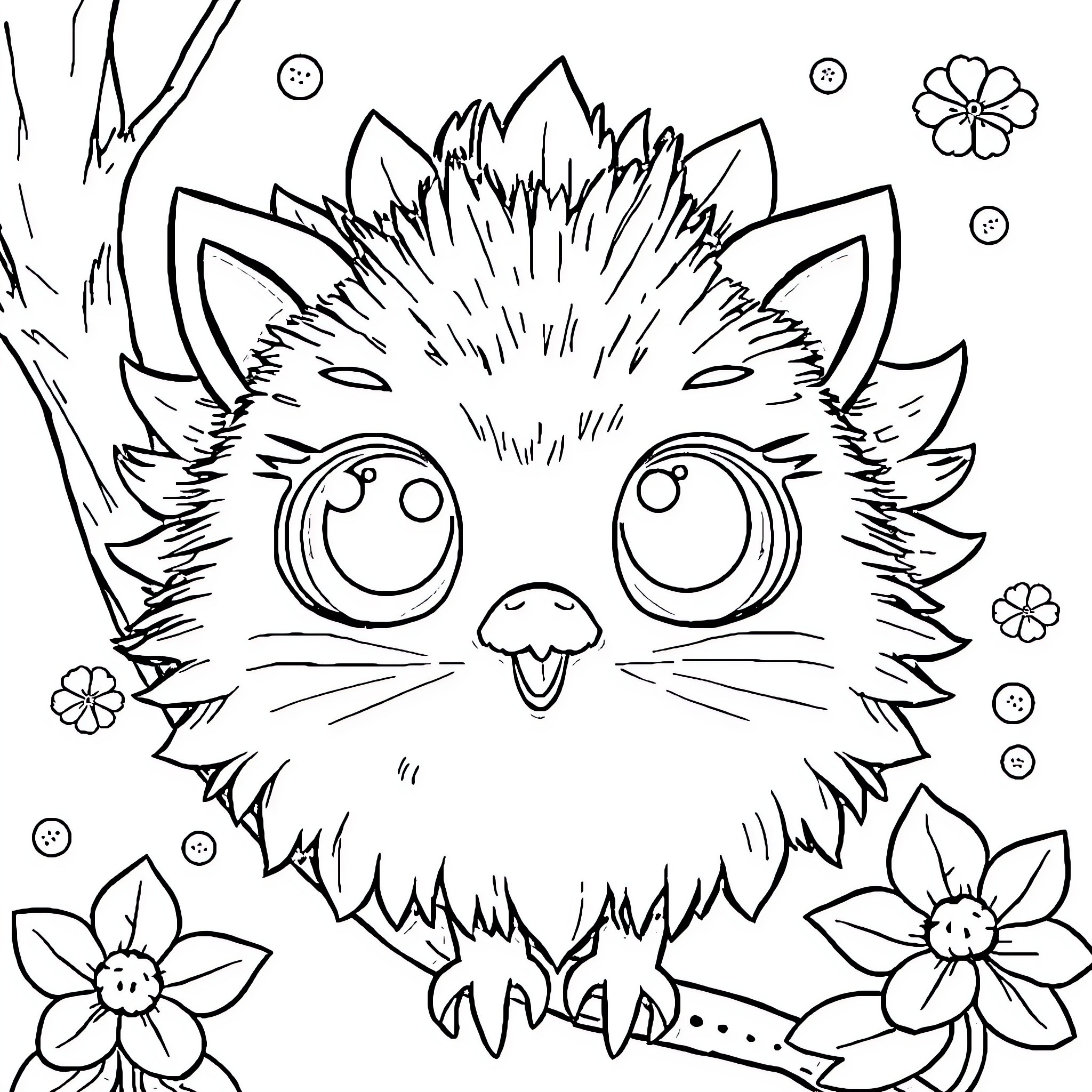 Rabbit surrounded by cute flowers Coloring Page (free black-and-white line drawing printable PDF for all, from beginners to advanced learners, including children, teens, adults, and seniors)