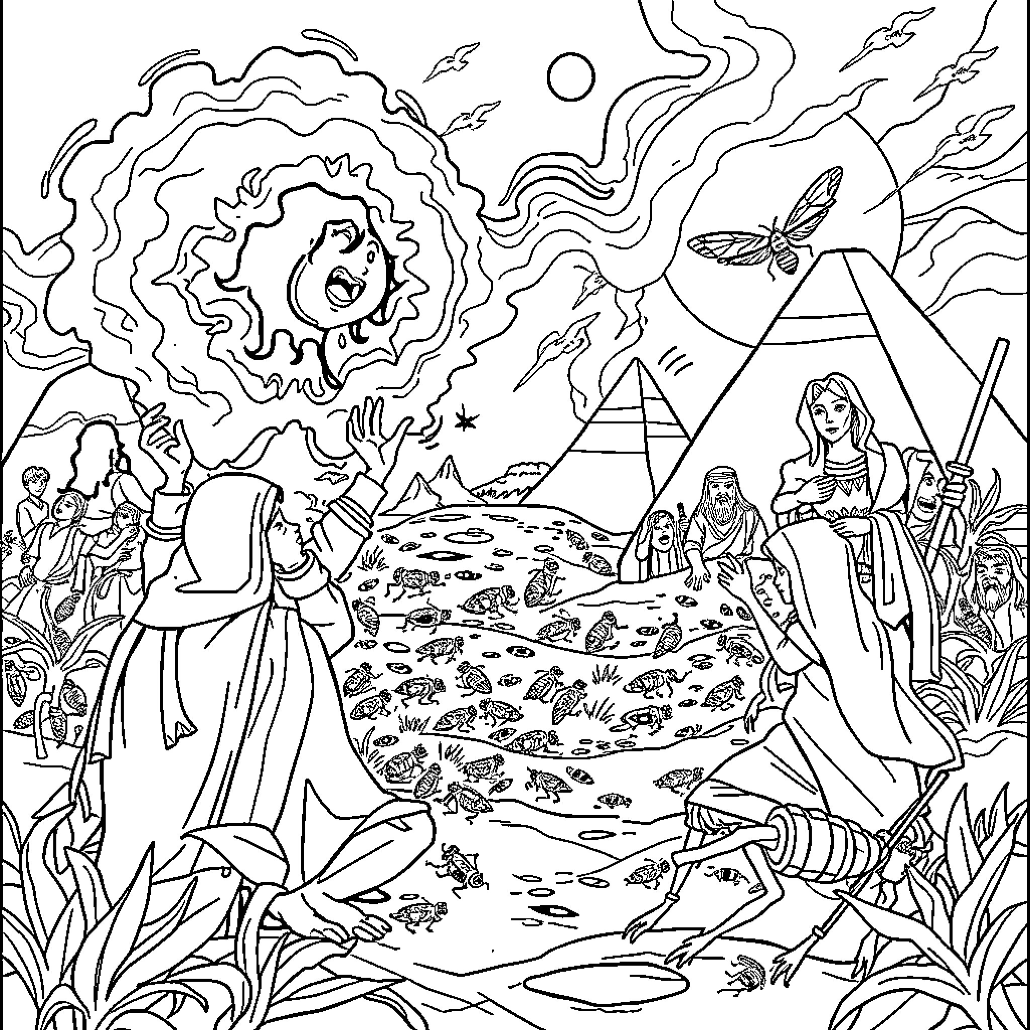 Plague of strange and mystical occurrences Coloring Page (free black-and-white line drawing printable PDF for all, from beginners to advanced learners, including children, teens, adults, and seniors)