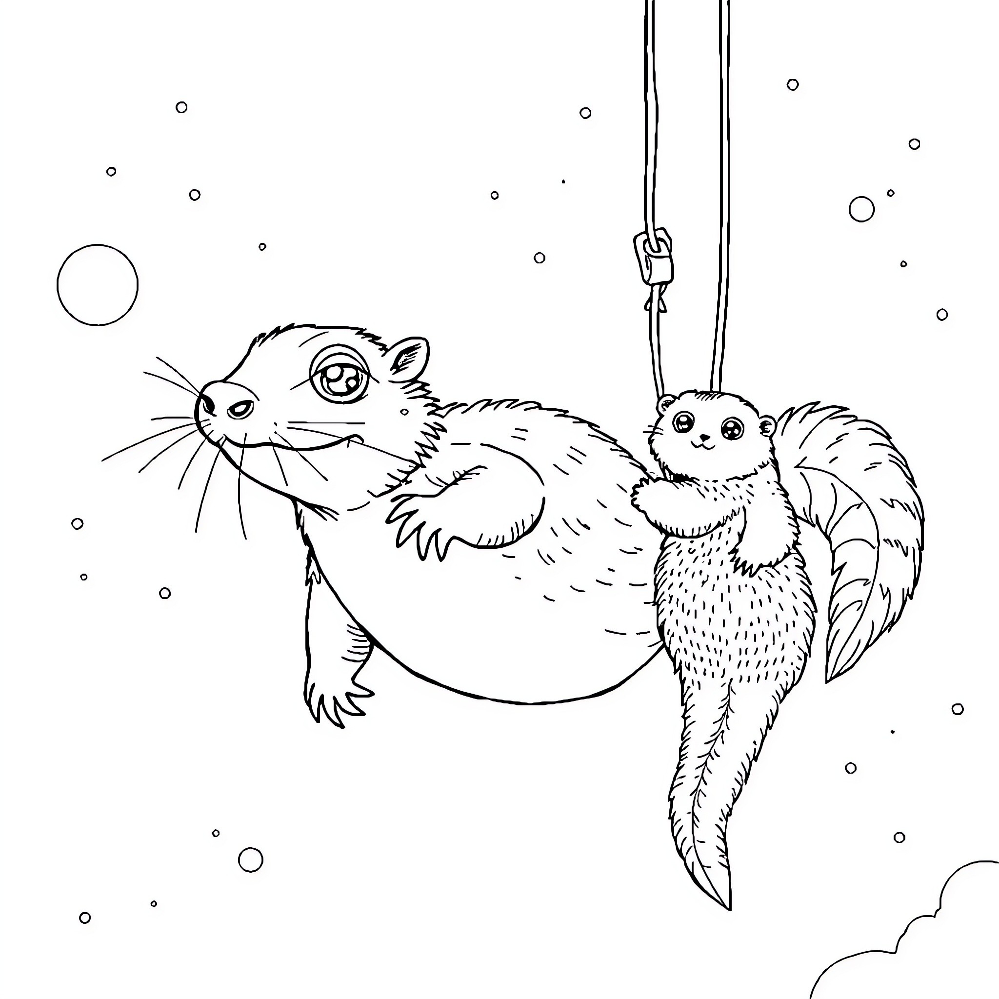 Beaver siblings playing together in the snow Coloring Page (free black-and-white line drawing printable PDF for all, from beginners to advanced learners, including children, teens, adults, and seniors)