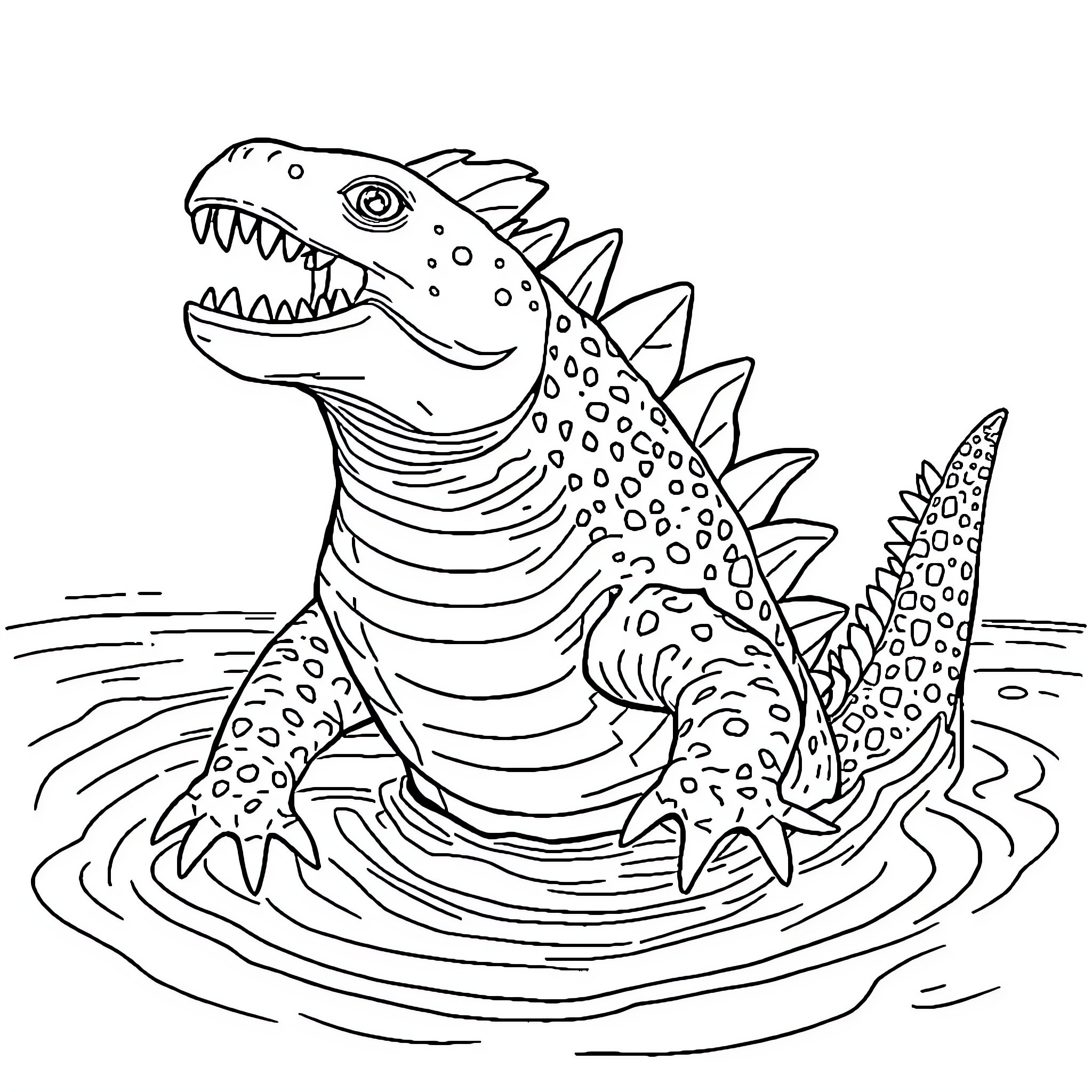 Axolotl splashing in the water Coloring Page (free black-and-white line drawing printable PDF for all, from beginners to advanced learners, including children, teens, adults, and seniors)