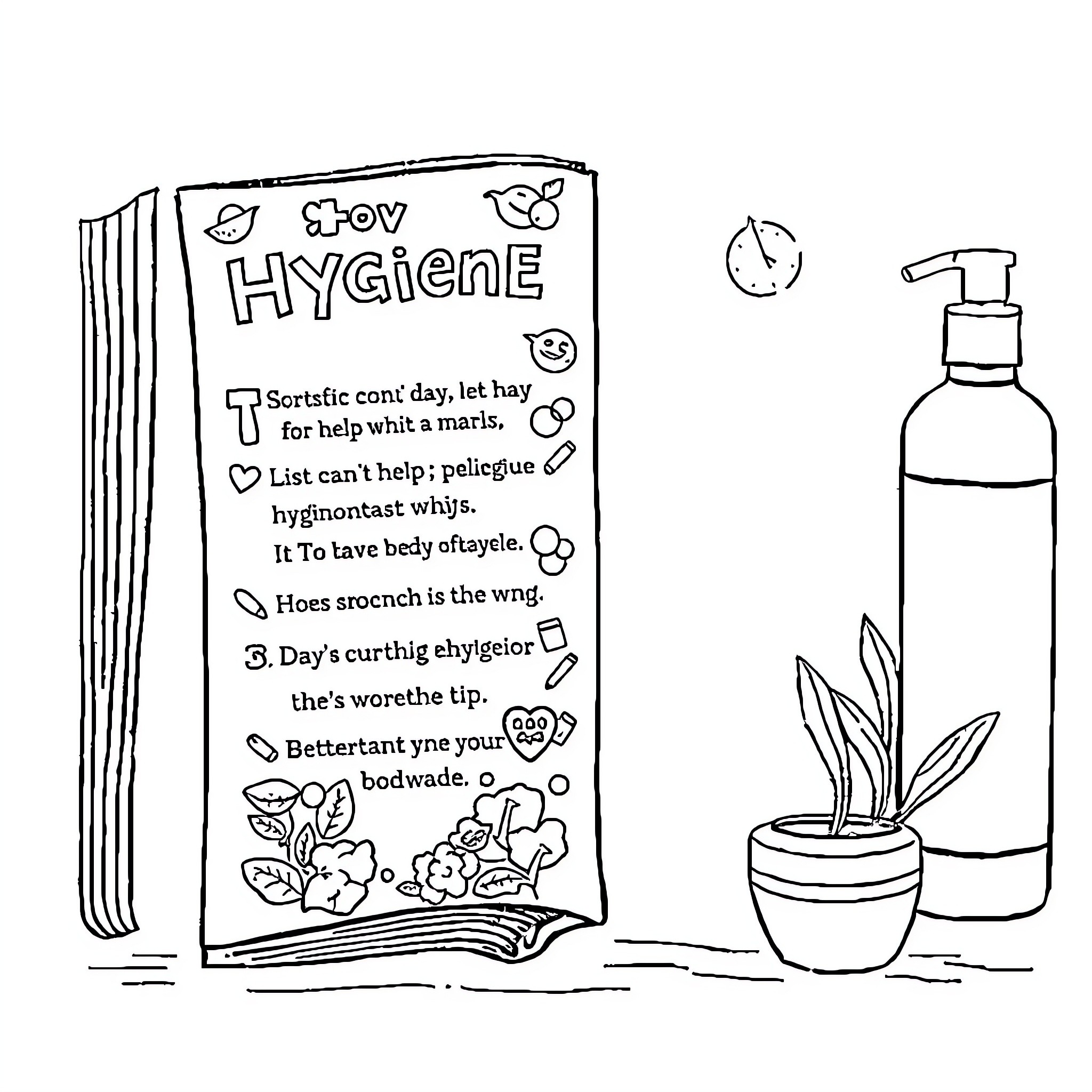Bookmark on Everyday Hygiene Tips Coloring Page (free black-and-white line drawing printable PDF for all, from beginners to advanced learners, including children, teens, adults, and seniors)