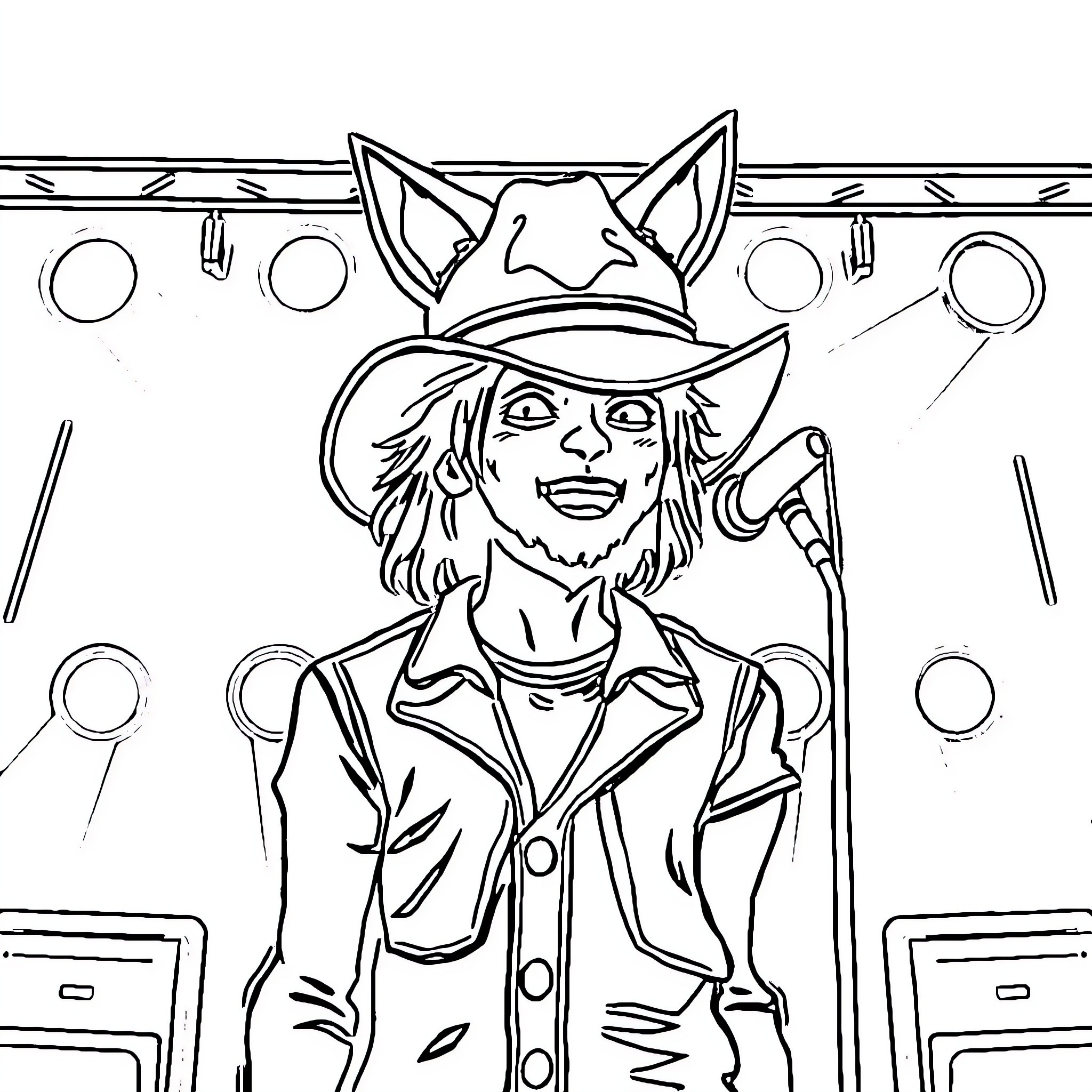 Vessel with joyful character in spotlight Coloring Page (free black-and-white line drawing printable PDF for all, from beginners to advanced learners, including children, teens, adults, and seniors)