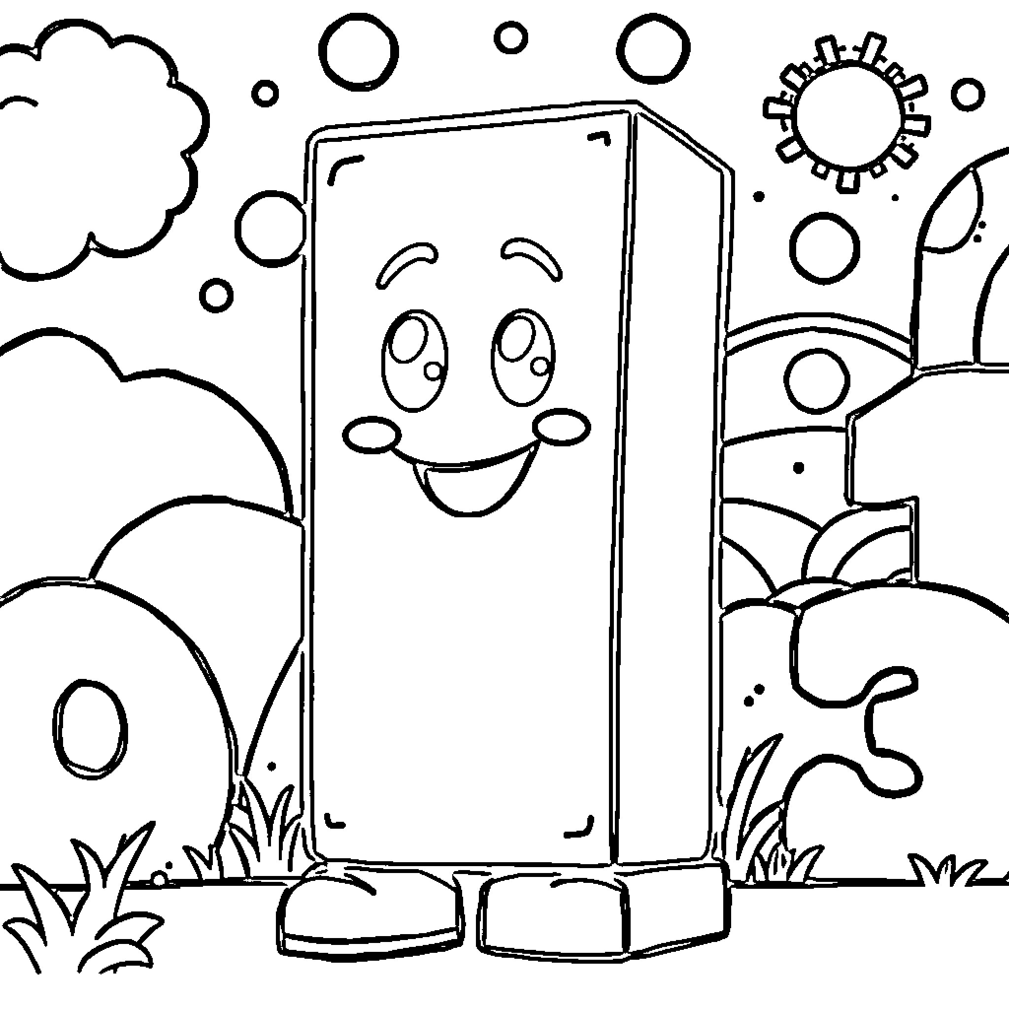 Numberblock exploring the outdoors Coloring Page (free black-and-white line drawing printable PDF for all, from beginners to advanced learners, including children, teens, adults, and seniors)