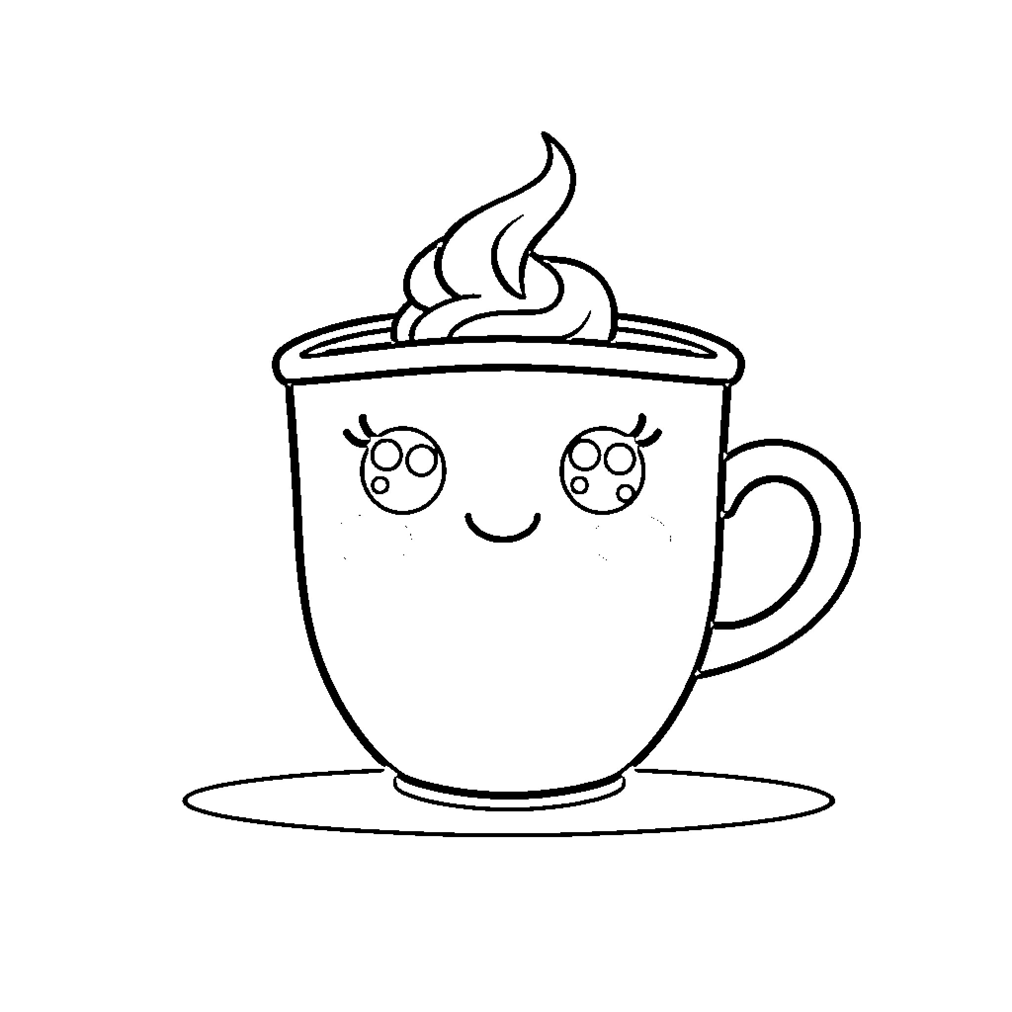 Latte with Cheerful Expression Coloring Page (free black-and-white line drawing printable PDF for all, from beginners to advanced learners, including children, teens, adults, and seniors)