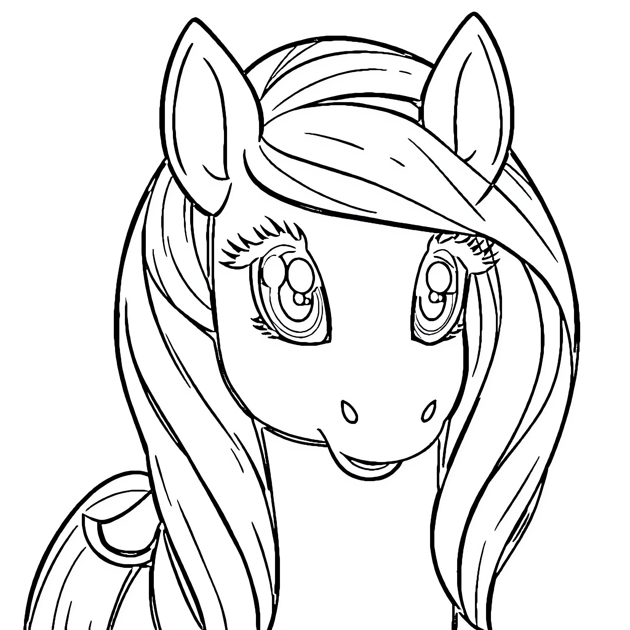 My Little Pony Cheerful Pony Face Coloring Page (free black-and-white line drawing printable PDF for all, from beginners to advanced learners, including children, teens, adults, and seniors)