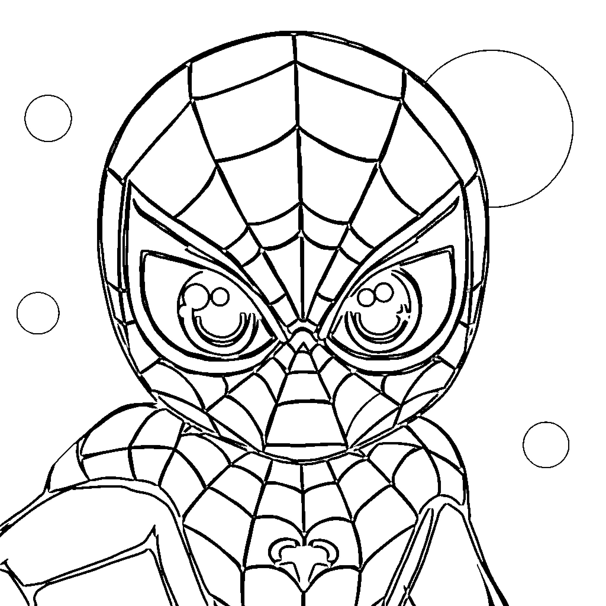 Spiderman in superhero costume striking a pose Coloring Page (free black-and-white line drawing printable PDF for all, from beginners to advanced learners, including children, teens, adults, and seniors)
