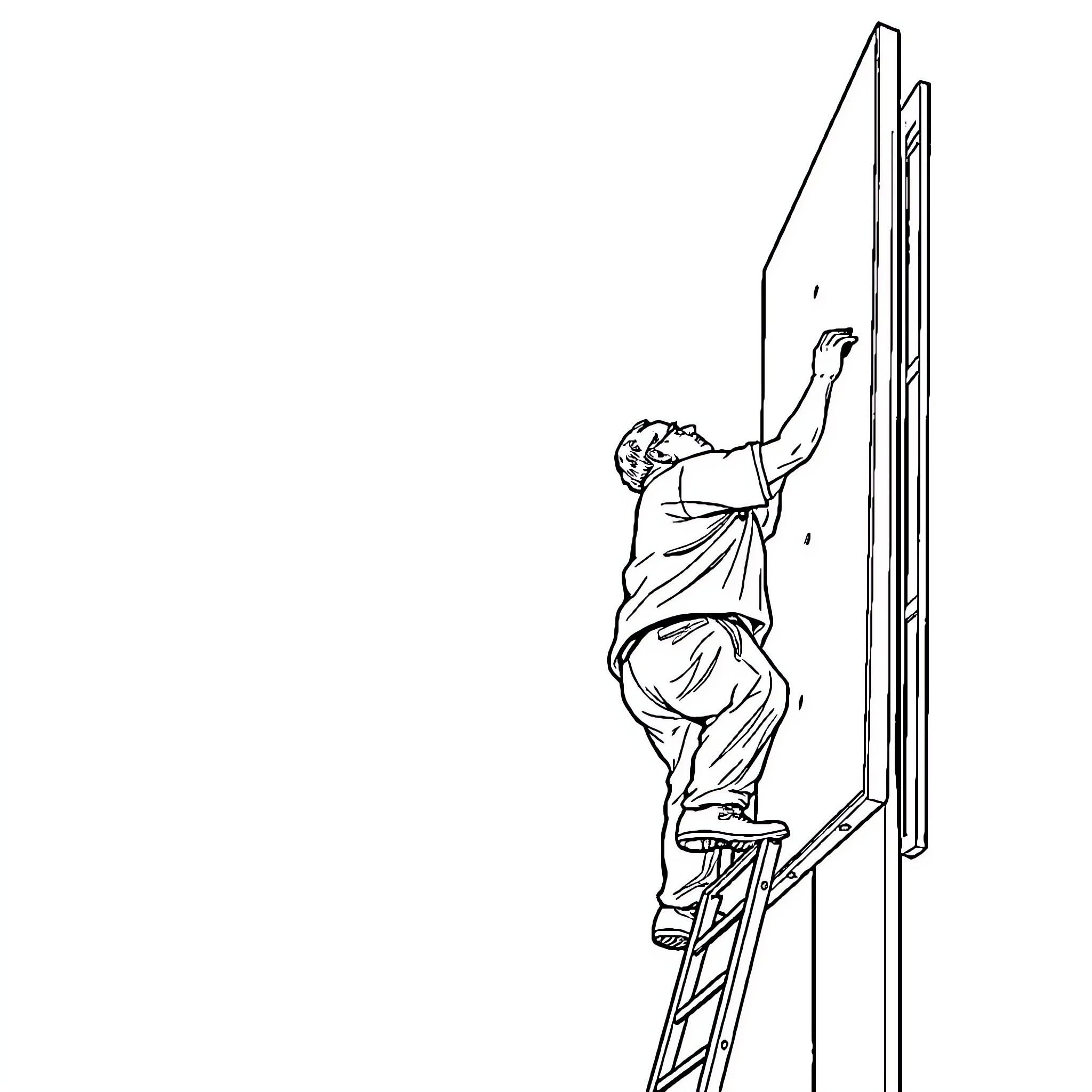 Gentleman climbing up the ladder Coloring Page (free black-and-white line drawing printable PDF for all, from beginners to advanced learners, including children, teens, adults, and seniors)