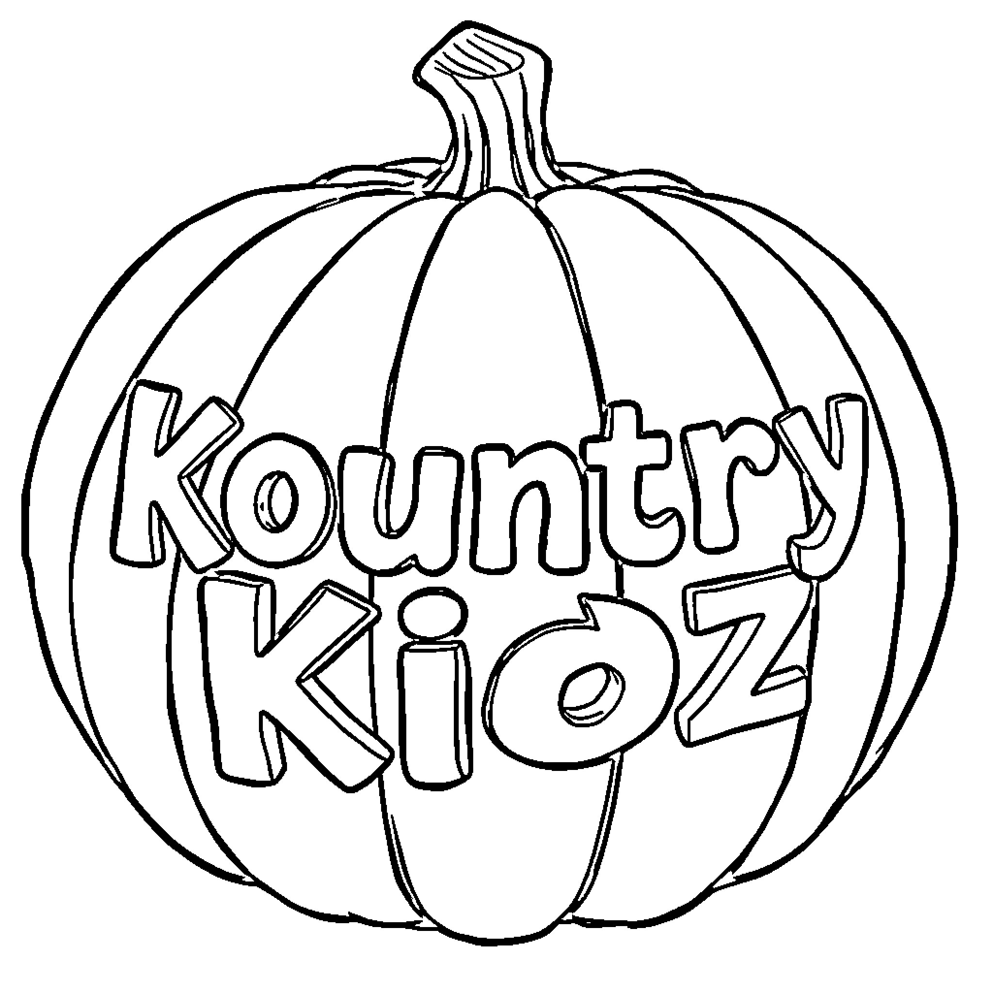 Pumpkin with 'Kountry Kioz' text Coloring Page (free black-and-white line drawing printable PDF for all, from beginners to advanced learners, including children, teens, adults, and seniors)