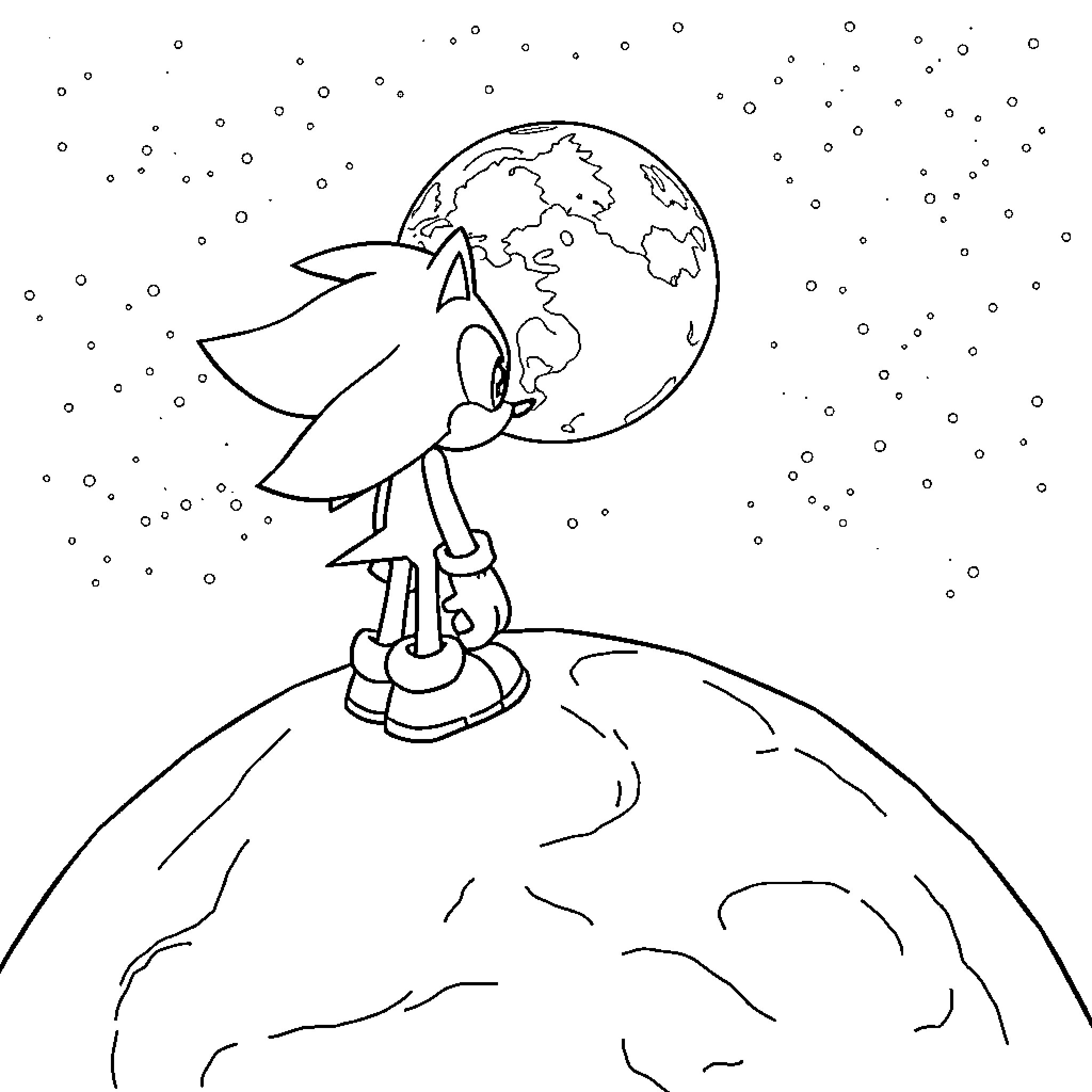 Shadow of Astronaut Exploring the Earth Coloring Page (free black-and-white line drawing printable PDF for all, from beginners to advanced learners, including children, teens, adults, and seniors)