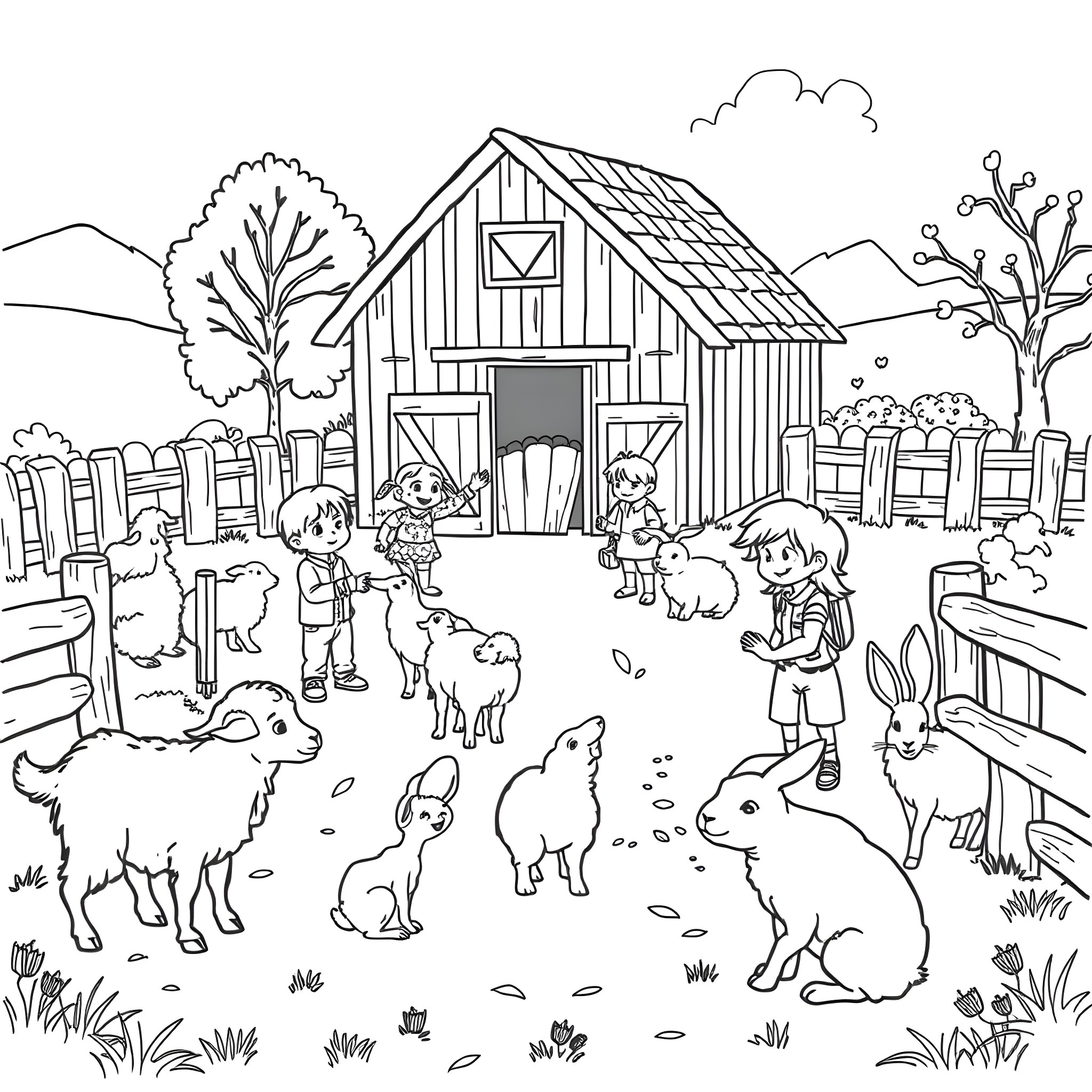 Bonnie Blue's Farm Adventure Coloring Page (free black-and-white line drawing printable PDF for all, from beginners to advanced learners, including children, teens, adults, and seniors)