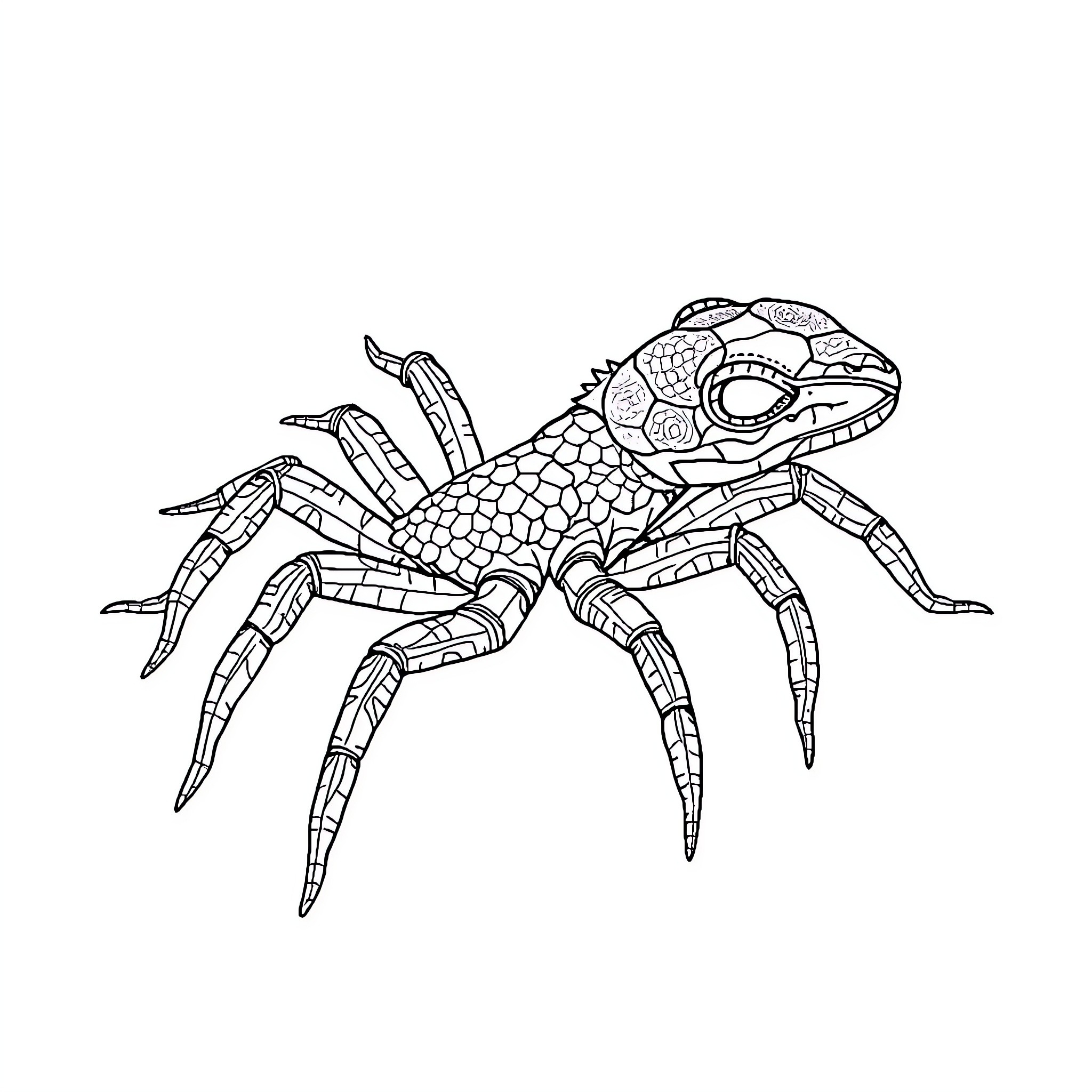 Reptile with intricate patterns and claws Coloring Page (free black-and-white line drawing printable PDF for all, from beginners to advanced learners, including children, teens, adults, and seniors)