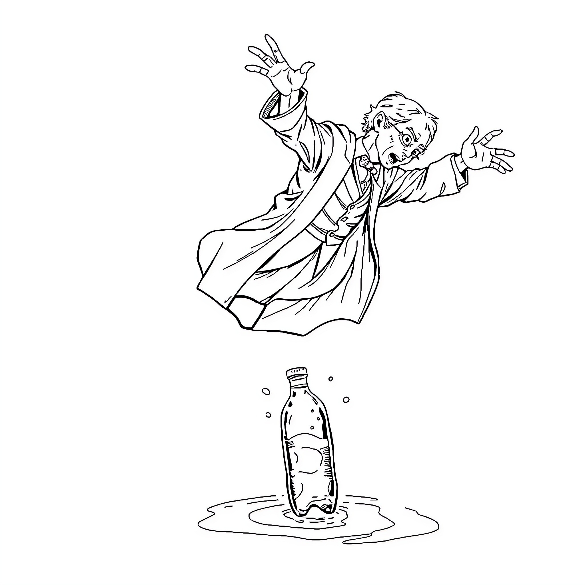 Voldemort's Dramatic Gestures and Menacing Presence Coloring Page (free black-and-white line drawing printable PDF for all, from beginners to advanced learners, including children, teens, adults, and seniors)