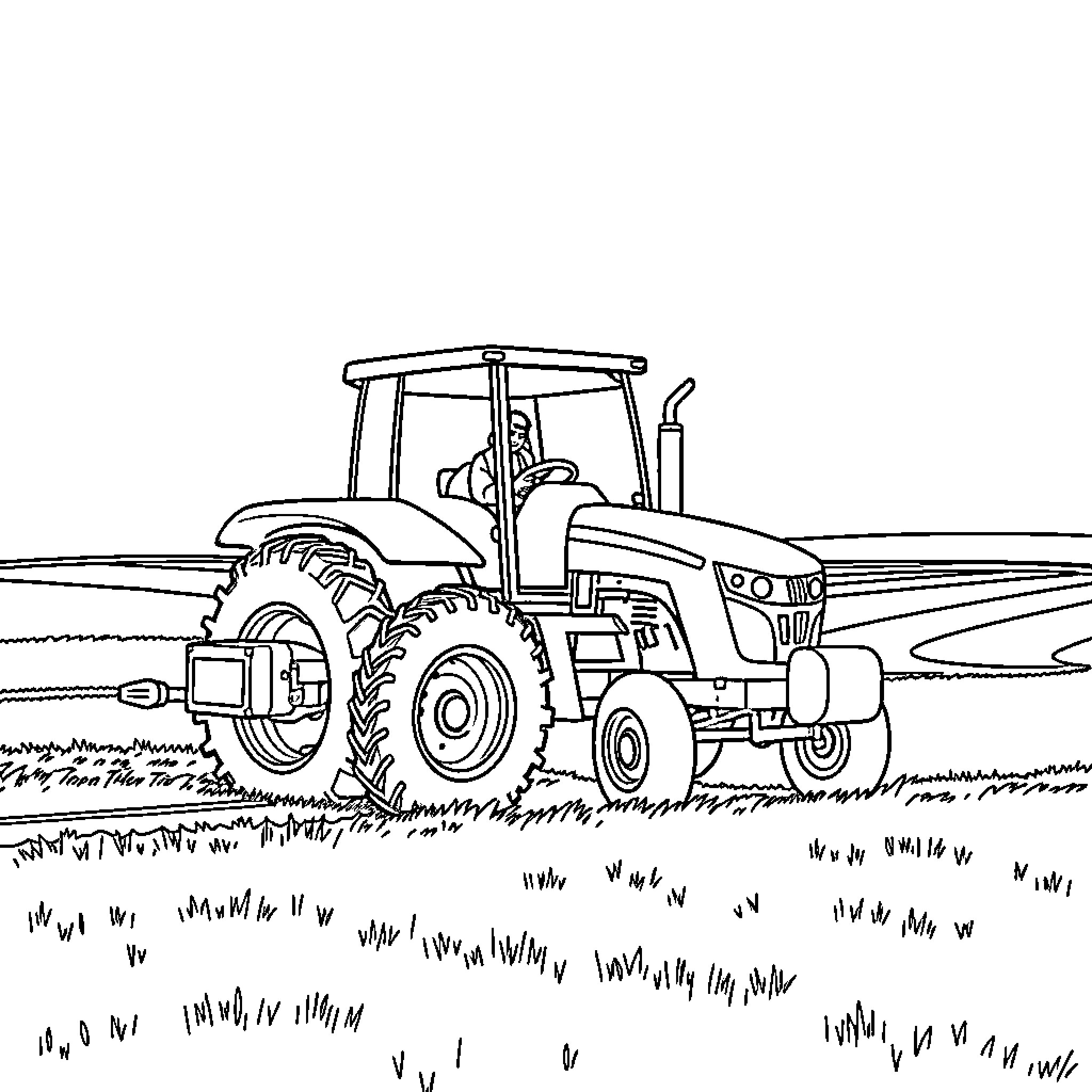 Tractor plowing through a field Coloring Page (free black-and-white line drawing printable PDF for all, from beginners to advanced learners, including children, teens, adults, and seniors)