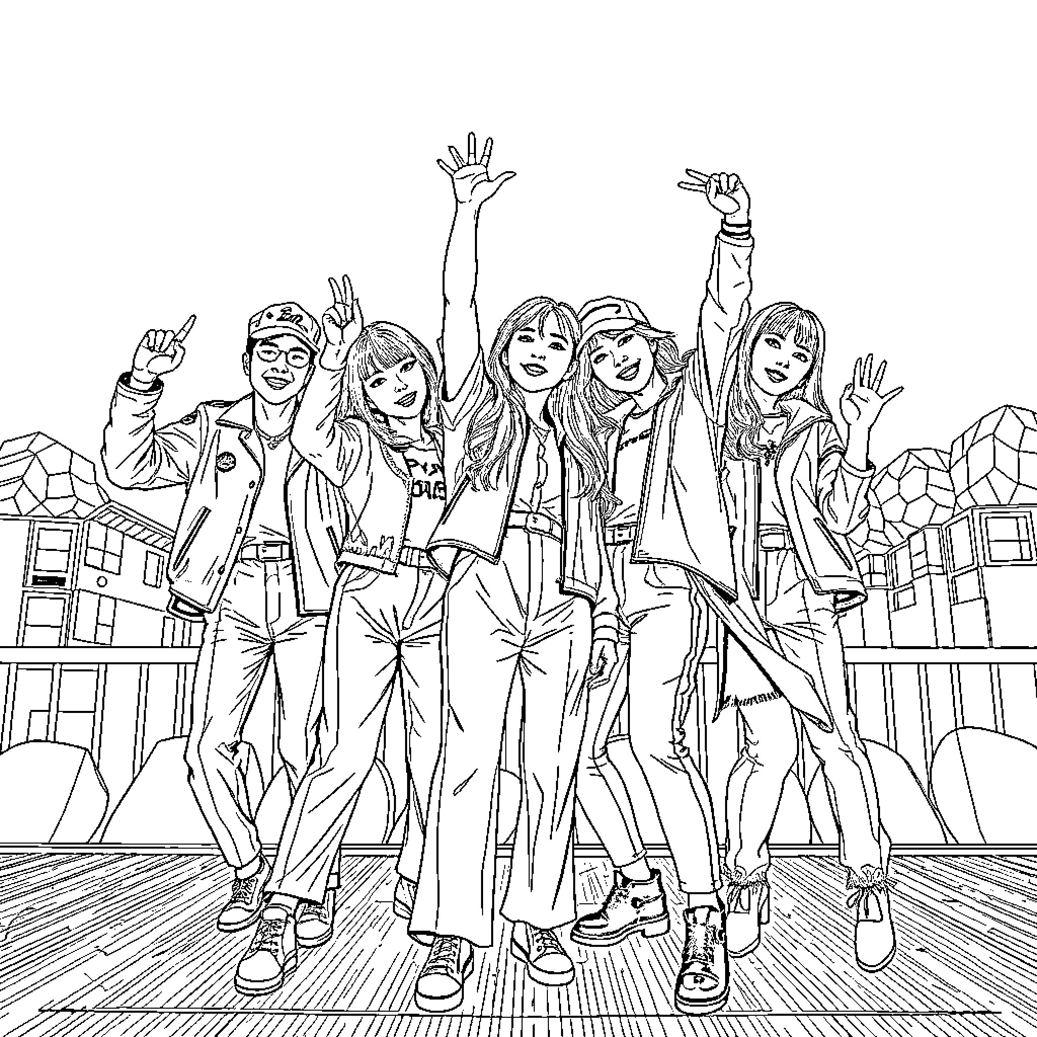 Gerreras posing with enthusiasm and energy Coloring Page (free black-and-white line drawing printable PDF for all, from beginners to advanced learners, including children, teens, adults, and seniors)