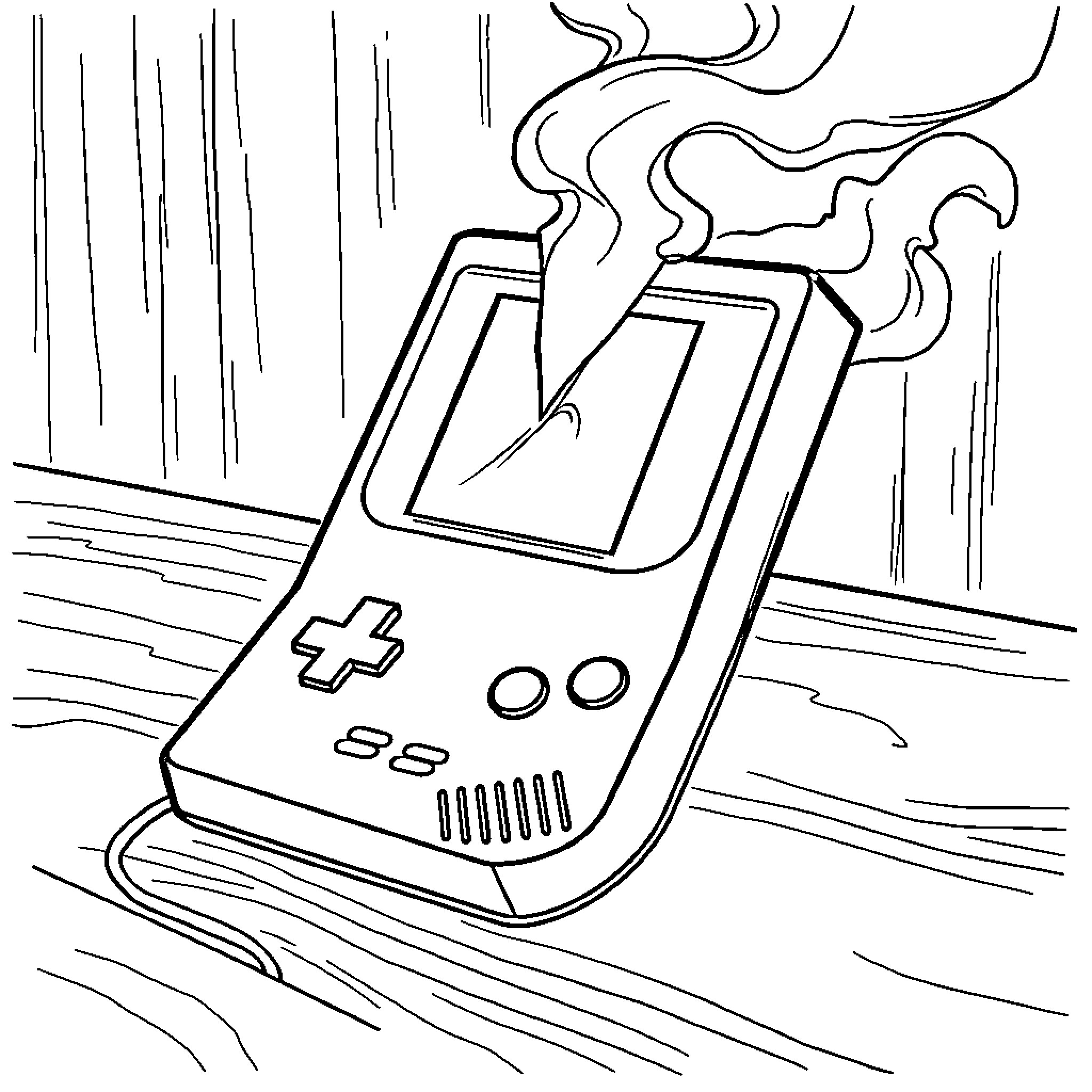 Gameboy in the Storm Coloring Page (free black-and-white line drawing printable PDF for all, from beginners to advanced learners, including children, teens, adults, and seniors)