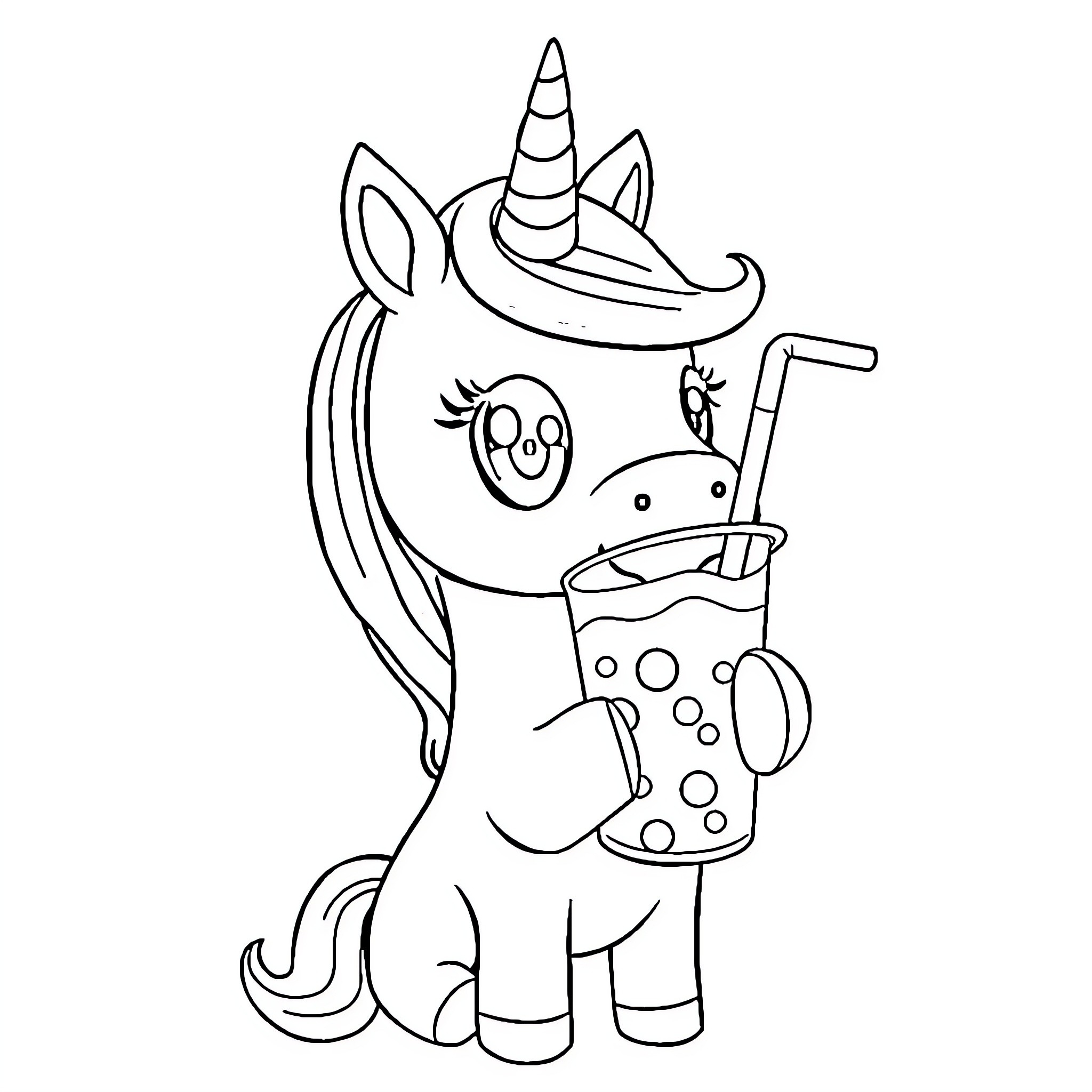 Unicorn enjoying a refreshing drink Coloring Page (free black-and-white line drawing printable PDF for all, from beginners to advanced learners, including children, teens, adults, and seniors)