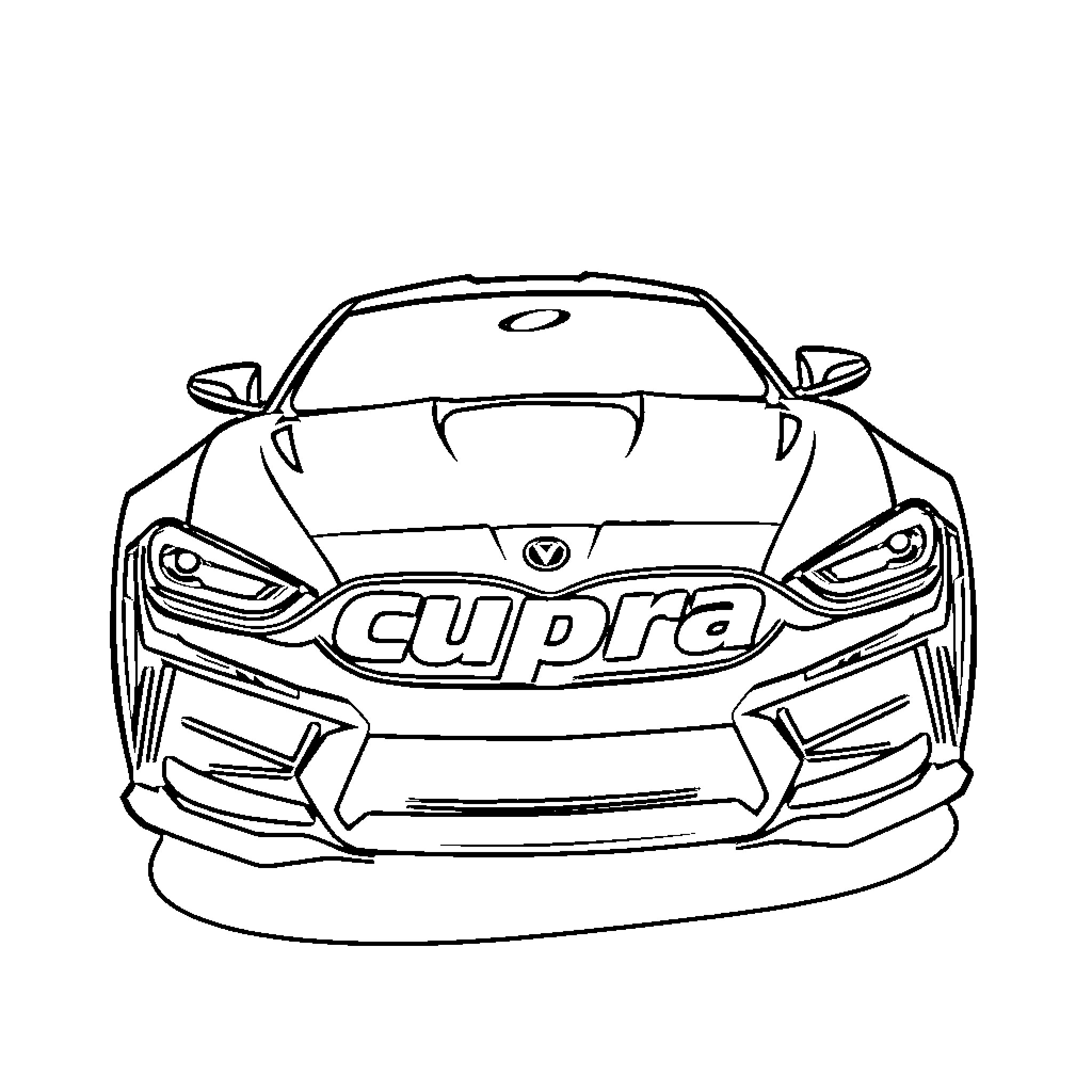 Cupra sports car front view Coloring Page (free black-and-white line drawing printable PDF for all, from beginners to advanced learners, including children, teens, adults, and seniors)