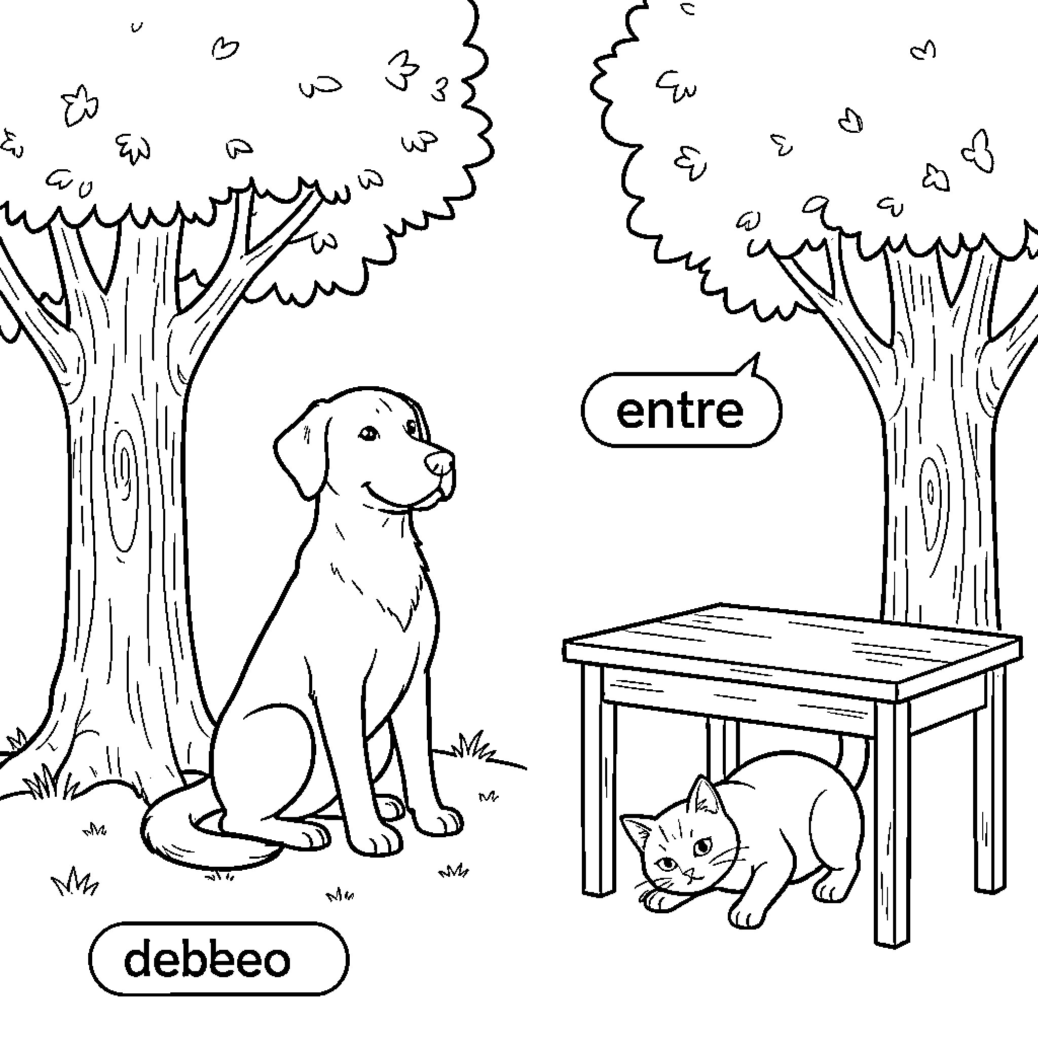 Animal sitting and playing in the forest Coloring Page (free black-and-white line drawing printable PDF for all, from beginners to advanced learners, including children, teens, adults, and seniors)
