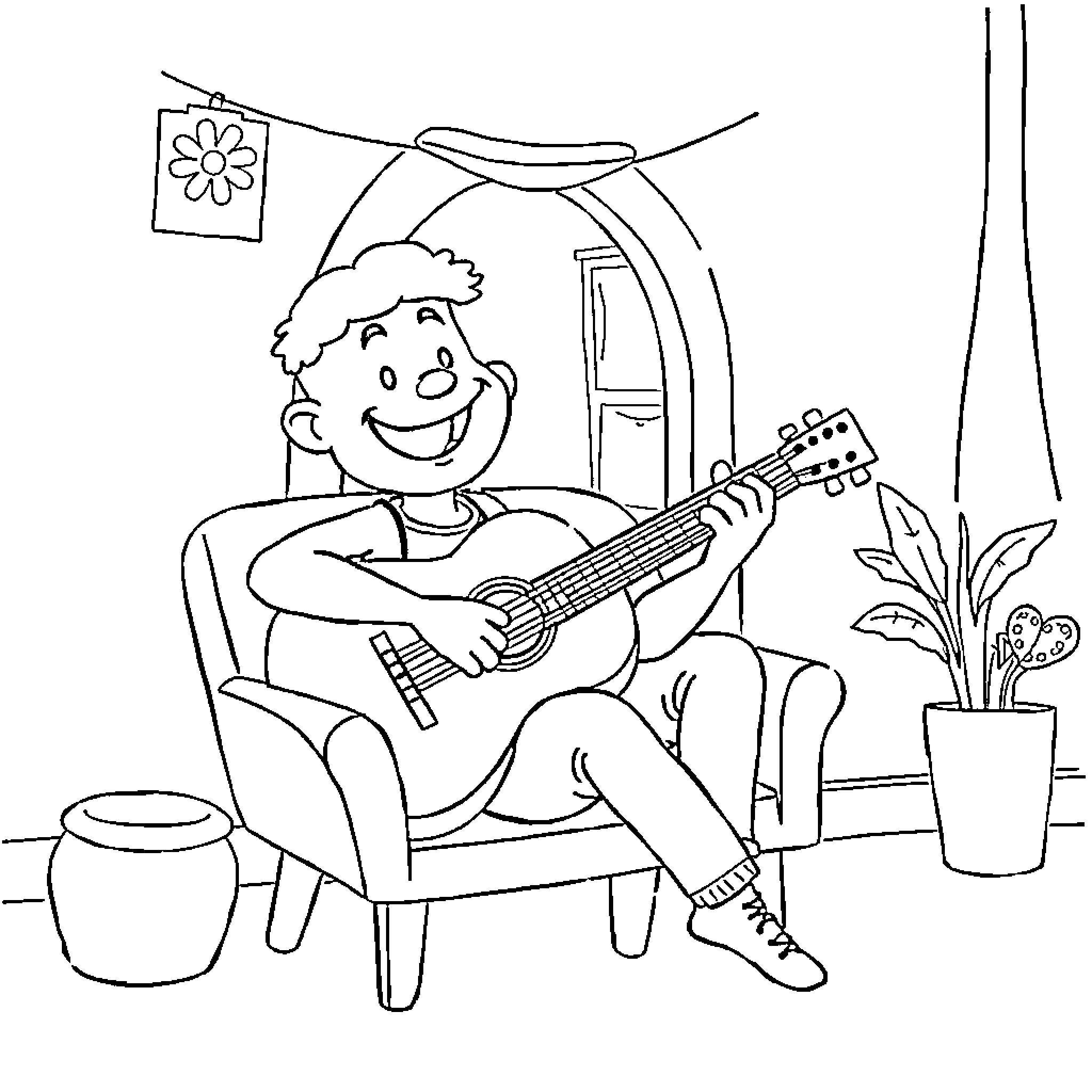 Mesi's Joyful Musical Moment Coloring Page (free black-and-white line drawing printable PDF for all, from beginners to advanced learners, including children, teens, adults, and seniors)