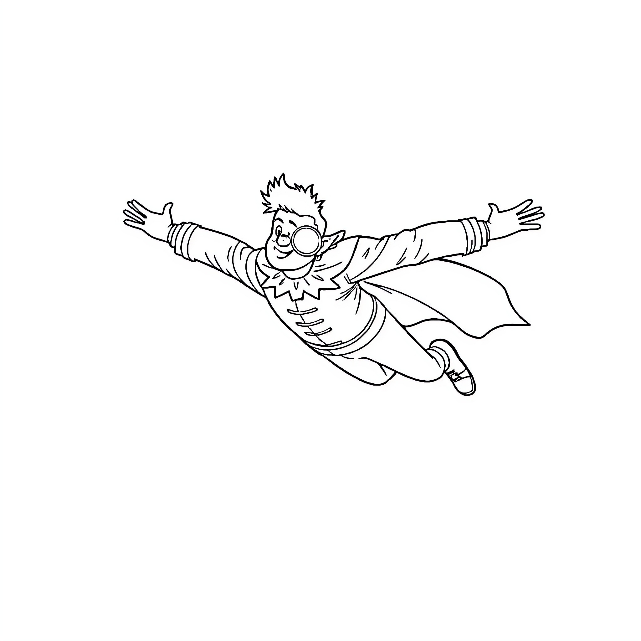 Superhero Soaring with Outstretched Arms Coloring Page (free black-and-white line drawing printable PDF for all, from beginners to advanced learners, including children, teens, adults, and seniors)