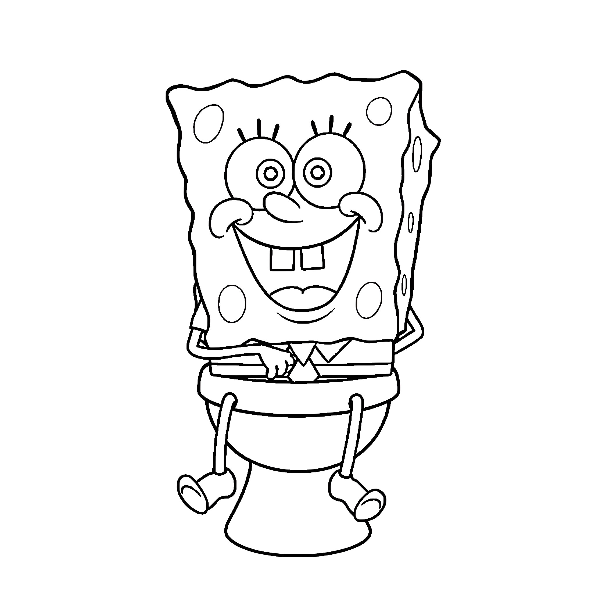 Spongebob in a cheerful pose Coloring Page (free black-and-white line drawing printable PDF for all, from beginners to advanced learners, including children, teens, adults, and seniors)