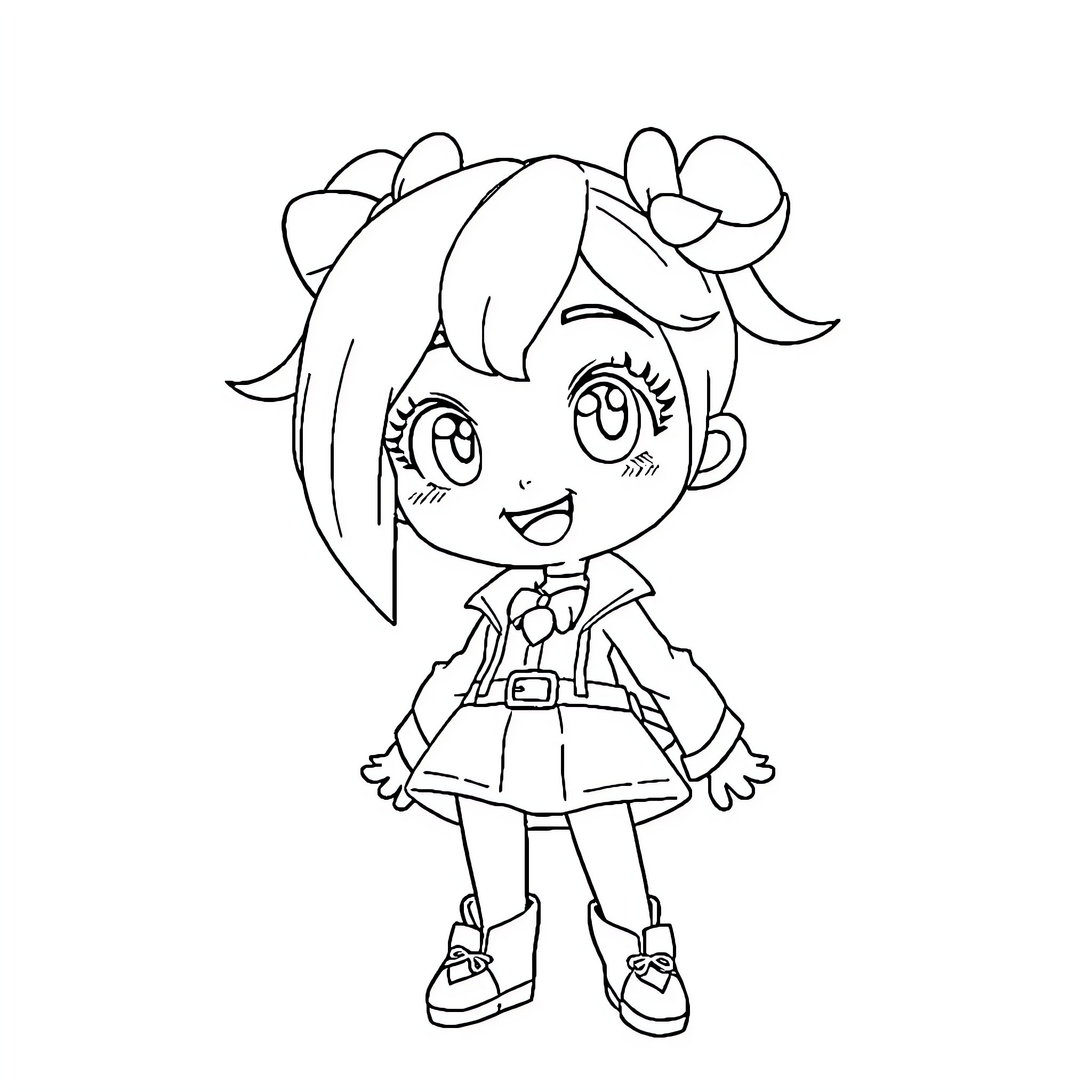 Momo, a happy and energetic girl Coloring Page (free black-and-white line drawing printable PDF for all, from beginners to advanced learners, including children, teens, adults, and seniors)