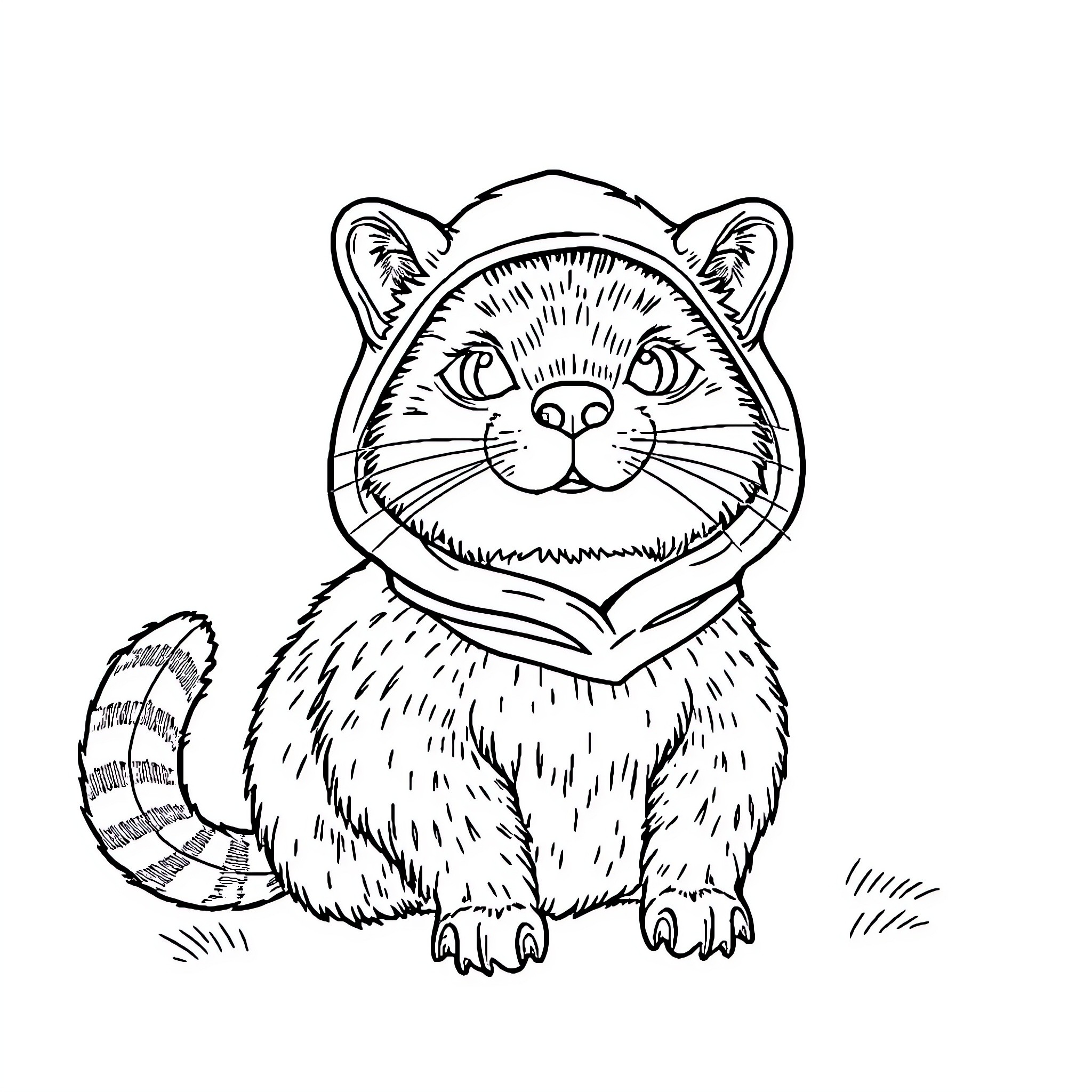 Cat with a Curious Expression Coloring Page (free black-and-white line drawing printable PDF for all, from beginners to advanced learners, including children, teens, adults, and seniors)