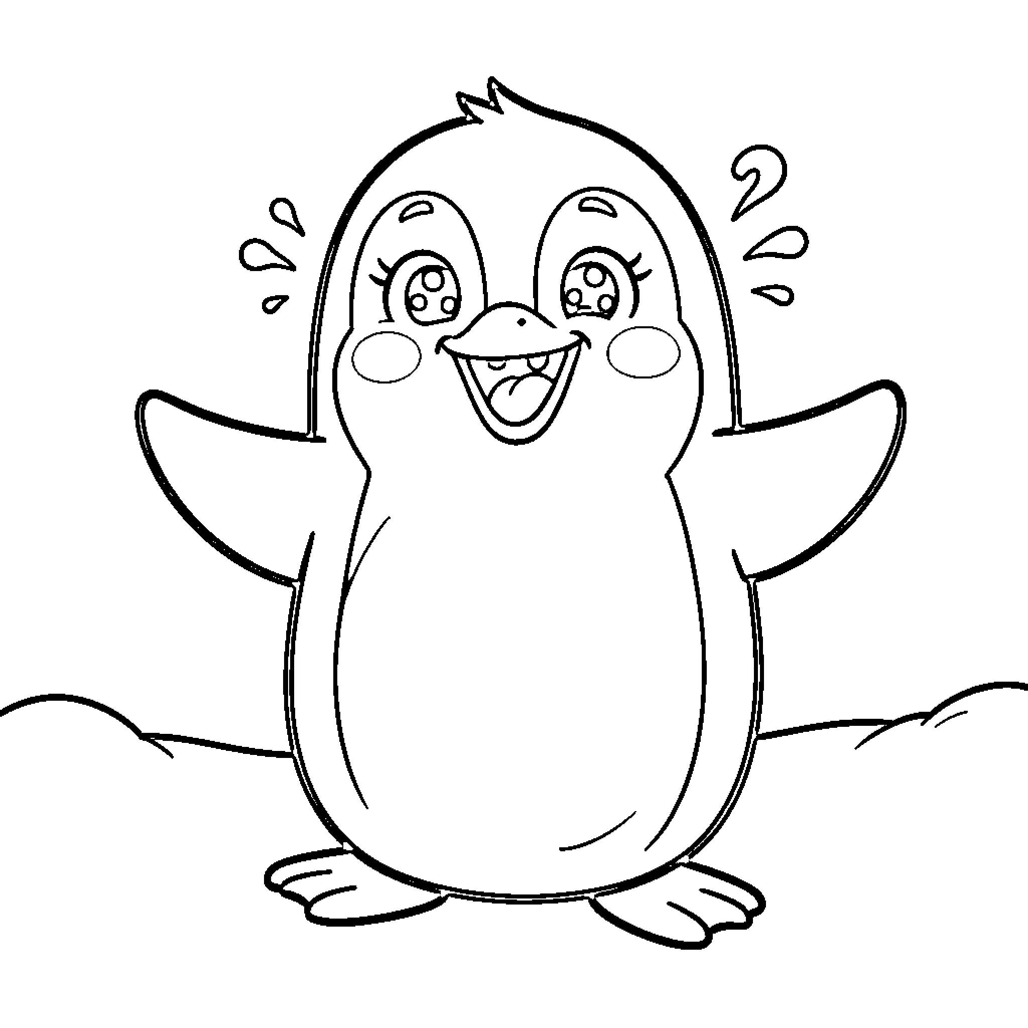 Penguin smiling joyfully with arms wide open Coloring Page (free black-and-white line drawing printable PDF for all, from beginners to advanced learners, including children, teens, adults, and seniors)