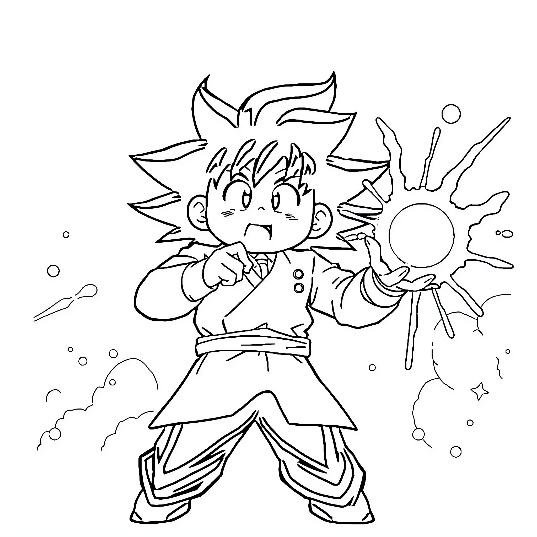 Gojo displaying his mystical powers in action Coloring Page (free black-and-white line drawing printable PDF for all, from beginners to advanced learners, including children, teens, adults, and seniors)