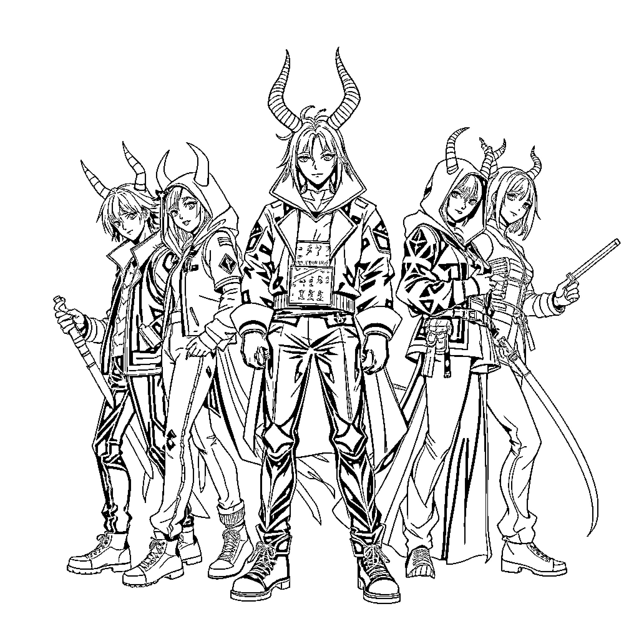 Demon Hunter Leads Fierce Warrior Group into Battle Coloring Page (free black-and-white line drawing printable PDF for all, from beginners to advanced learners, including children, teens, adults, and seniors)
