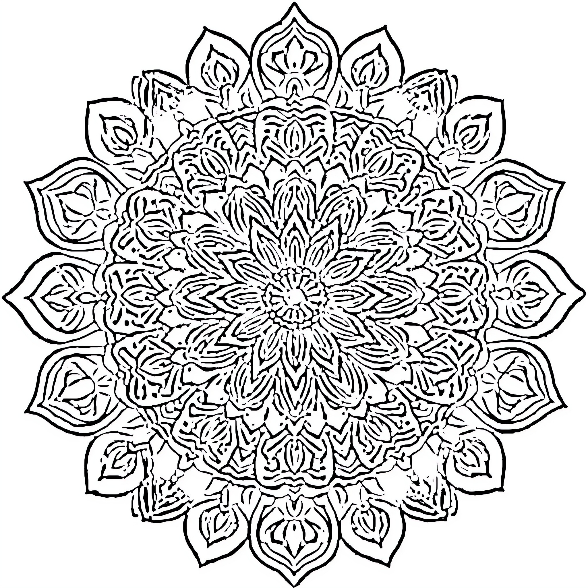 Floral mandala pattern with intricate design Coloring Page (free black-and-white line drawing printable PDF for all, from beginners to advanced learners, including children, teens, adults, and seniors)