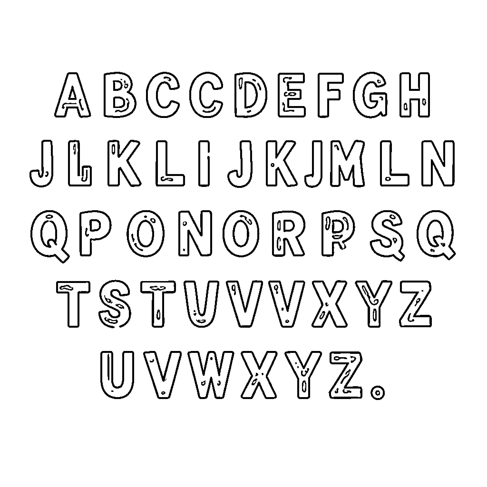Alphabet of Unique and Artistic Letters Coloring Page (free black-and-white line drawing printable PDF for all, from beginners to advanced learners, including children, teens, adults, and seniors)