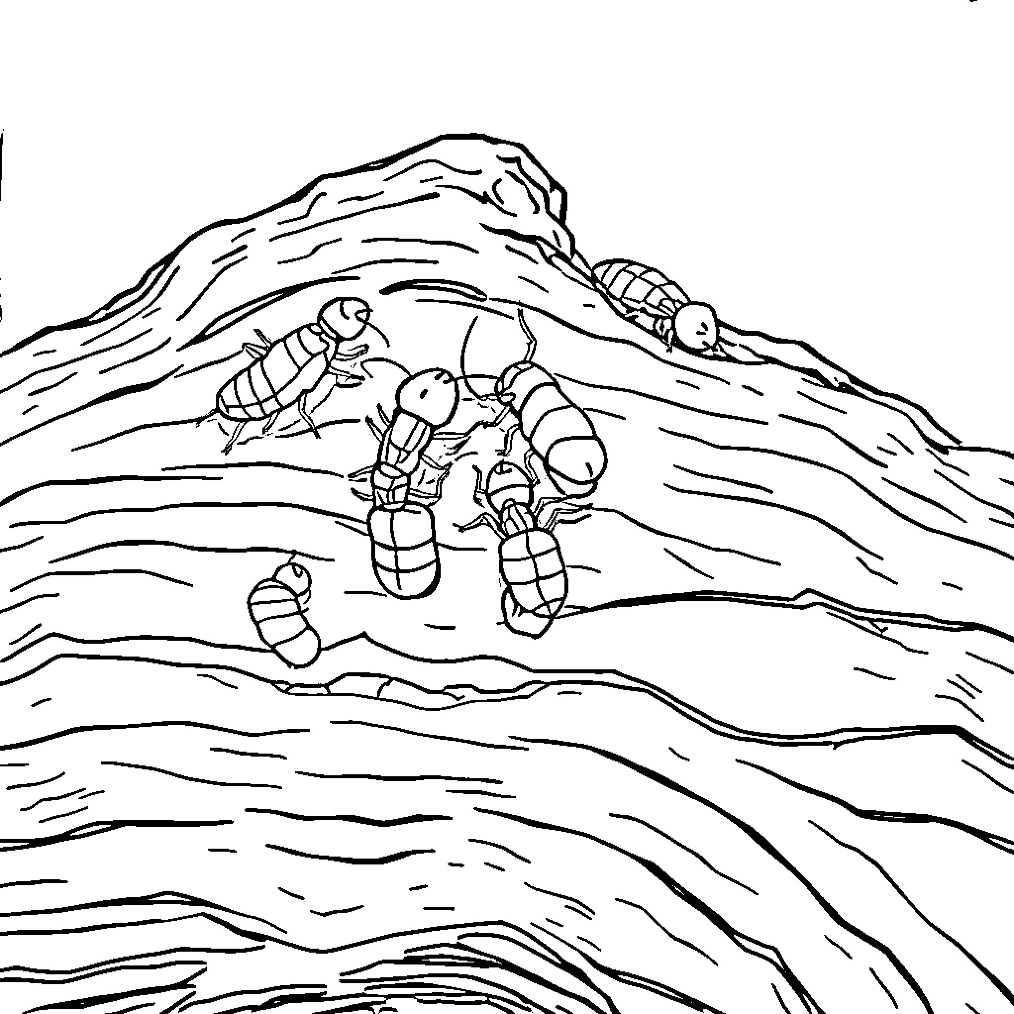 Termite colony working diligently in their underground tunnels Coloring Page (free black-and-white line drawing printable PDF for all, from beginners to advanced learners, including children, teens, adults, and seniors)