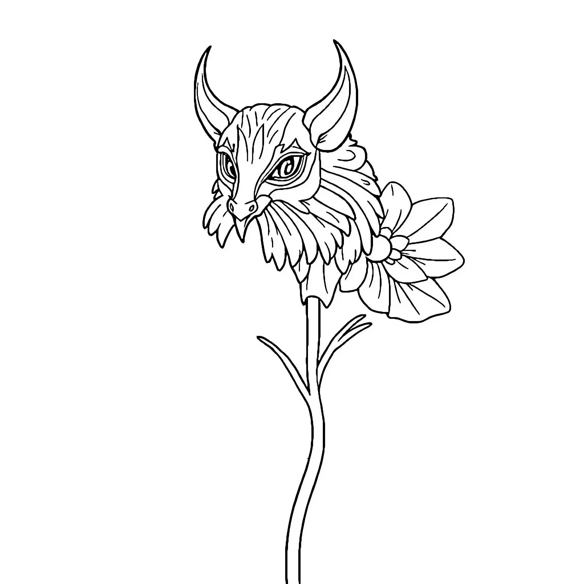 Forest Creature with Floral Adornments Coloring Page (free black-and-white line drawing printable PDF for all, from beginners to advanced learners, including children, teens, adults, and seniors)