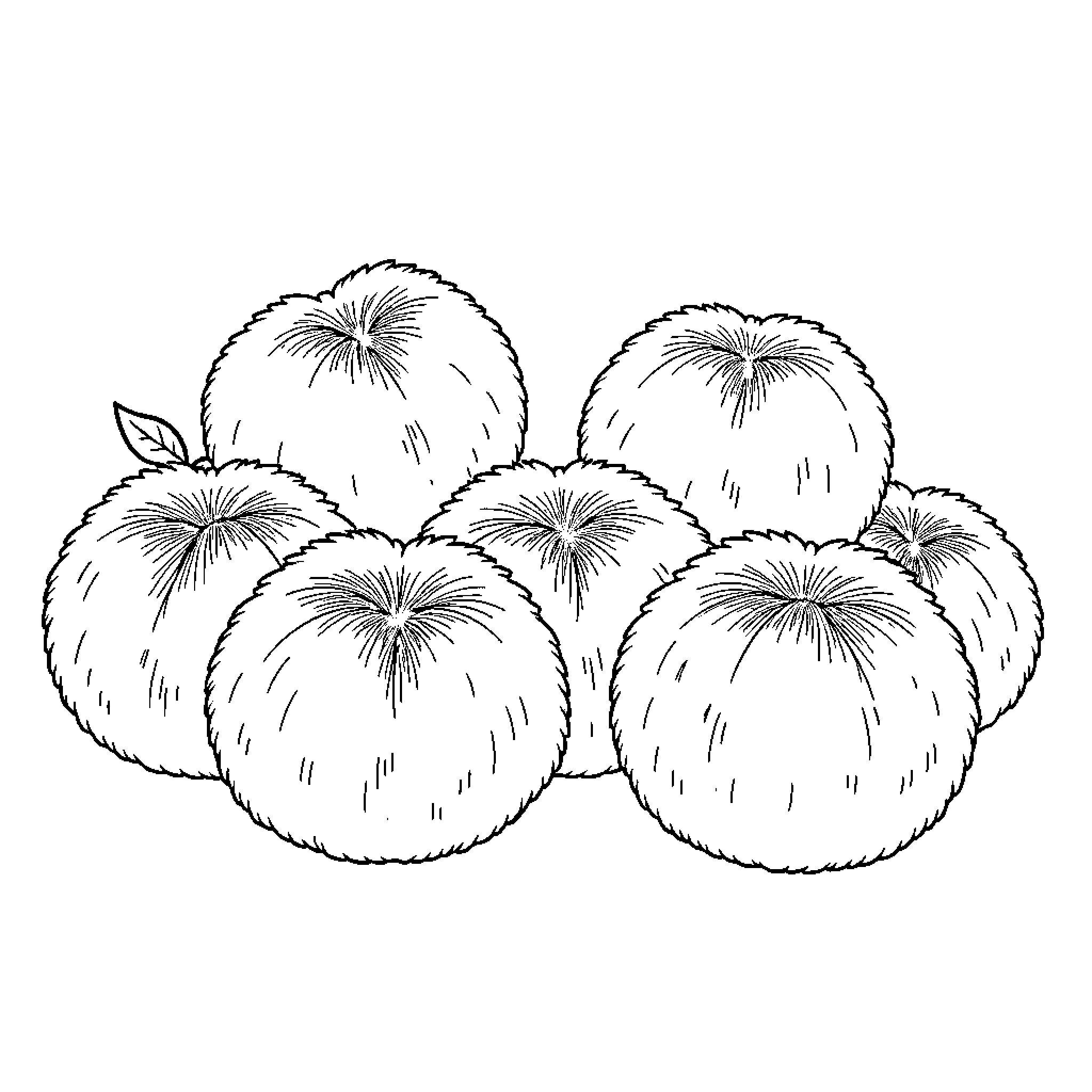 Peach-Shaped Puffball Mushrooms Coloring Page (free black-and-white line drawing printable PDF for all, from beginners to advanced learners, including children, teens, adults, and seniors)