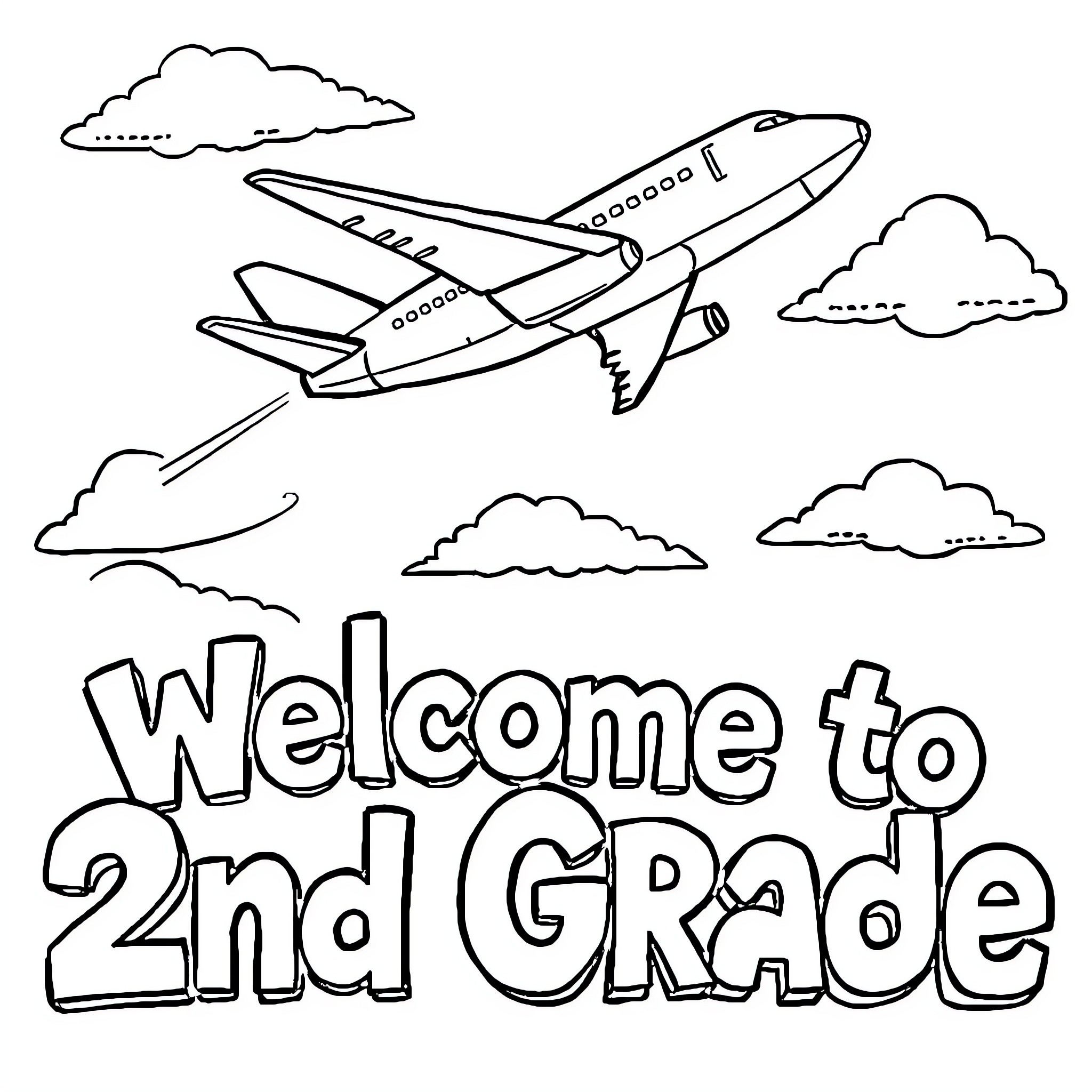 Jet Airplane soaring through the sky Coloring Page (free black-and-white line drawing printable PDF for all, from beginners to advanced learners, including children, teens, adults, and seniors)