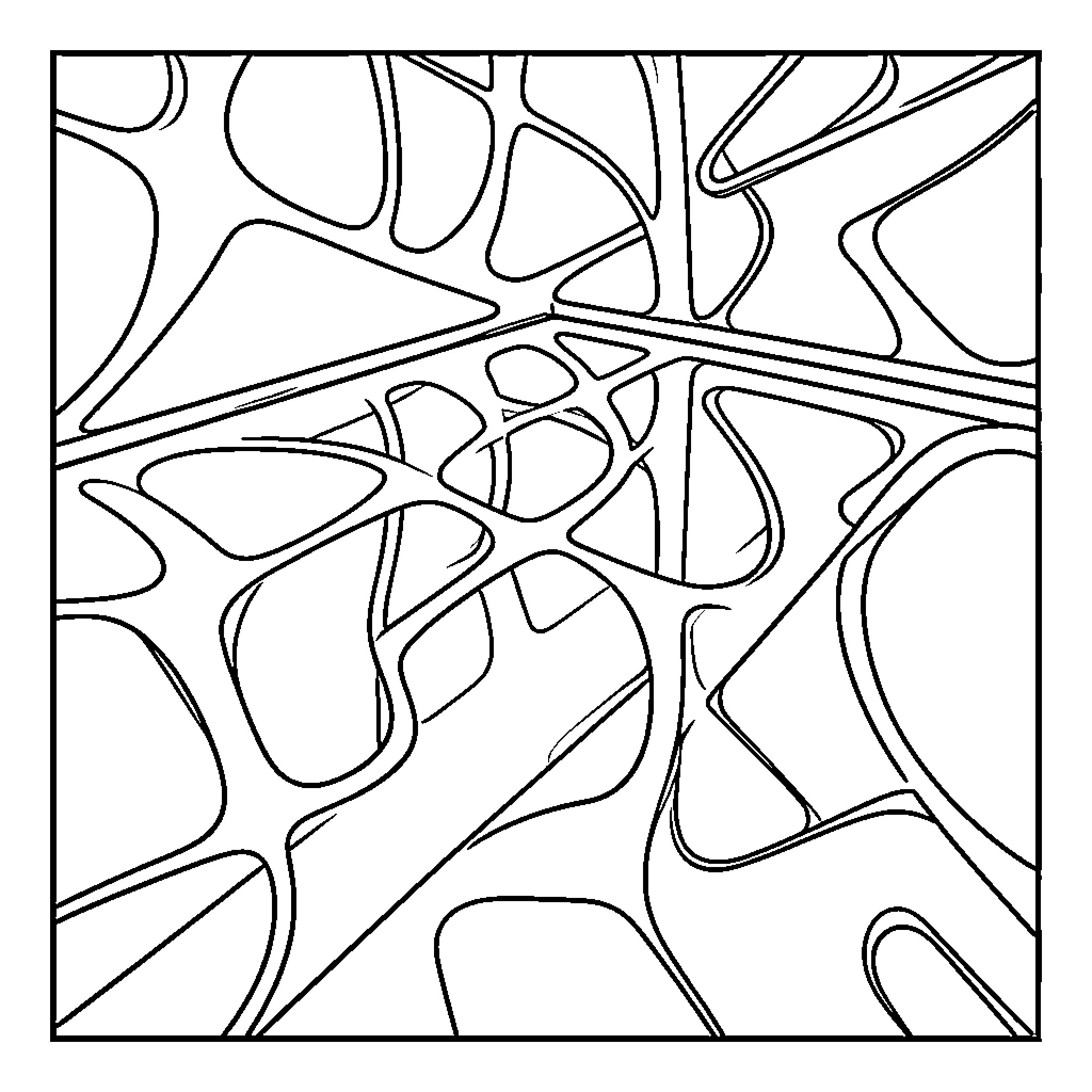 Abstract Design of interconnected organic fluid shapes Coloring Page (free black-and-white line drawing printable PDF for all, from beginners to advanced learners, including children, teens, adults, and seniors)