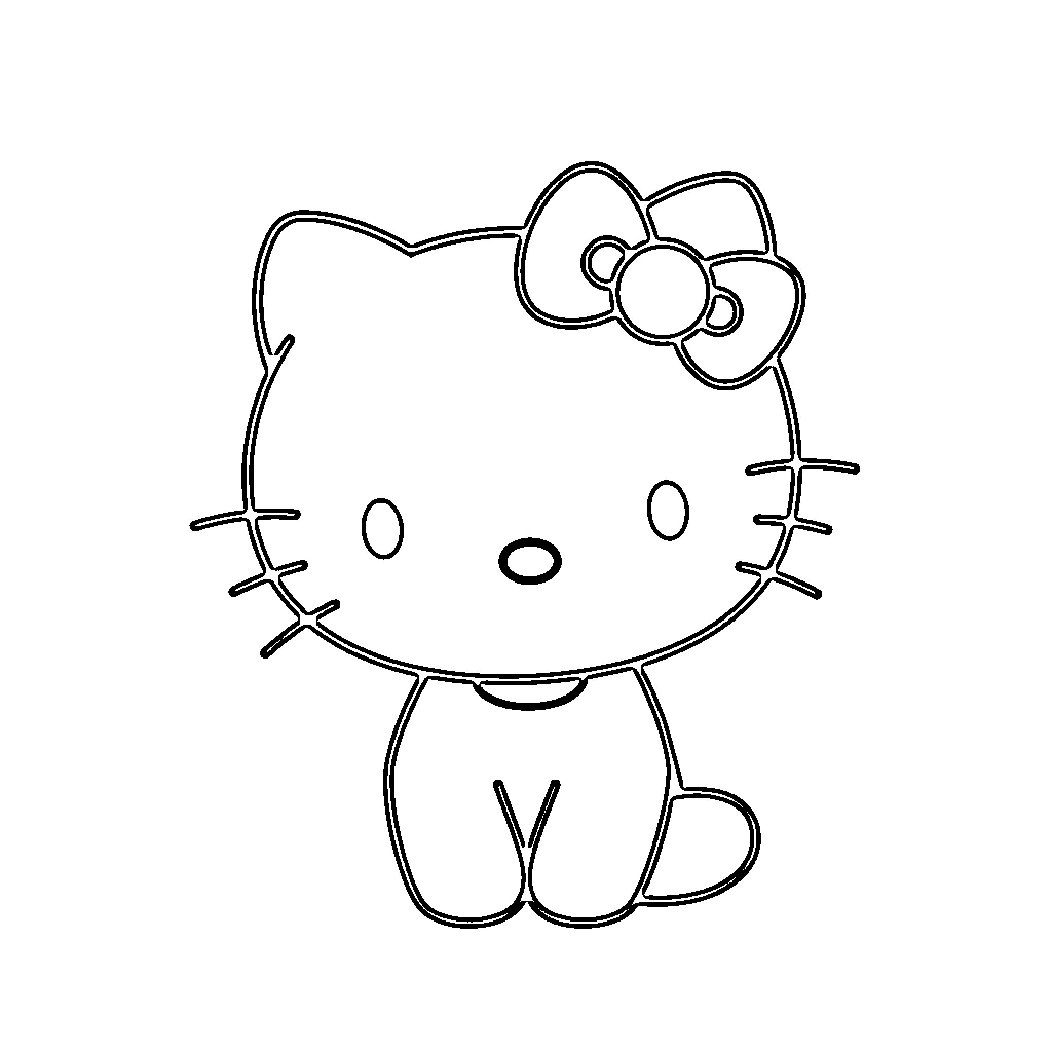 Hello Kitty sitting cutely Coloring Page (free black-and-white line drawing printable PDF for all, from beginners to advanced learners, including children, teens, adults, and seniors)