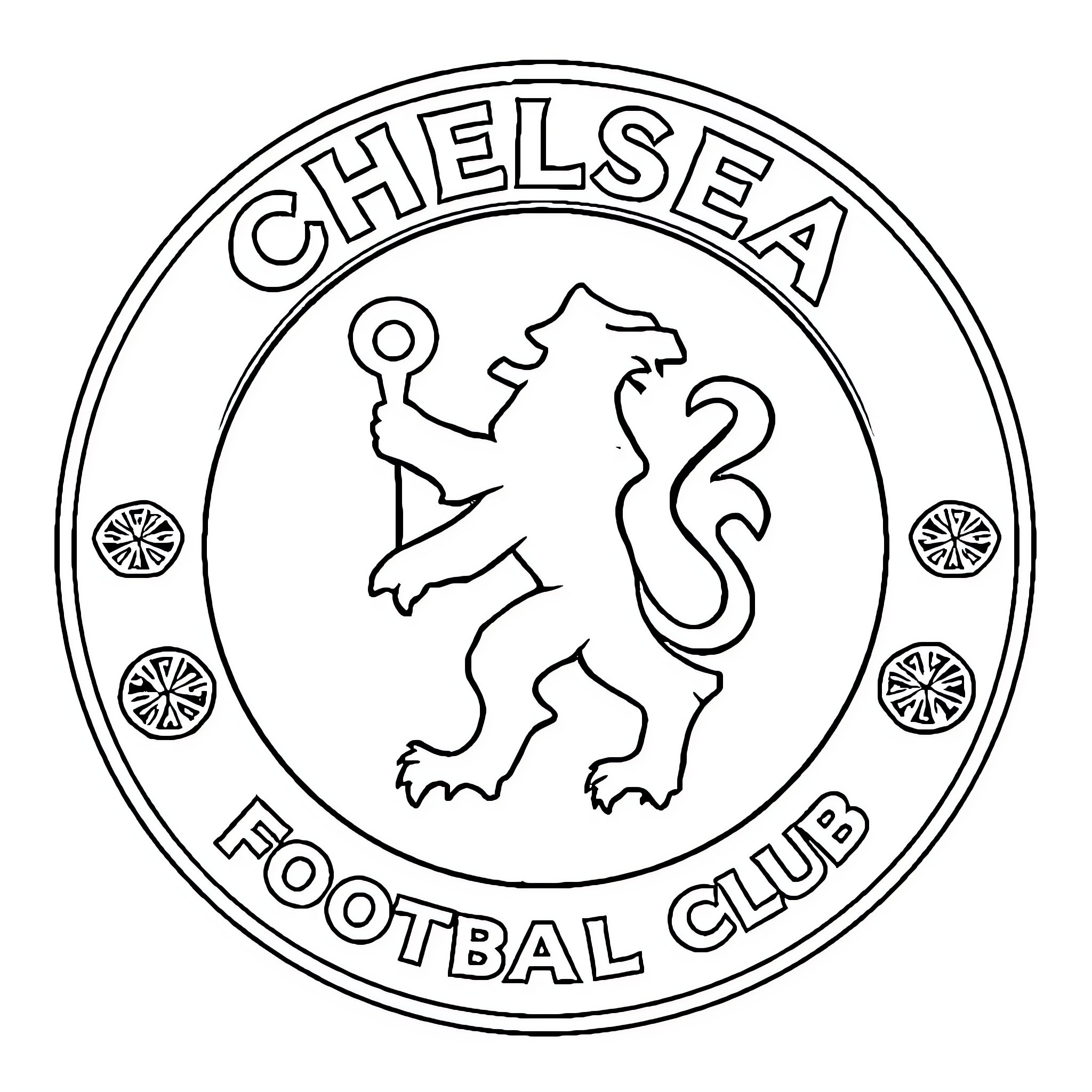 Chelsea Football Club logo Coloring Page (free black-and-white line drawing printable PDF for all, from beginners to advanced learners, including children, teens, adults, and seniors)