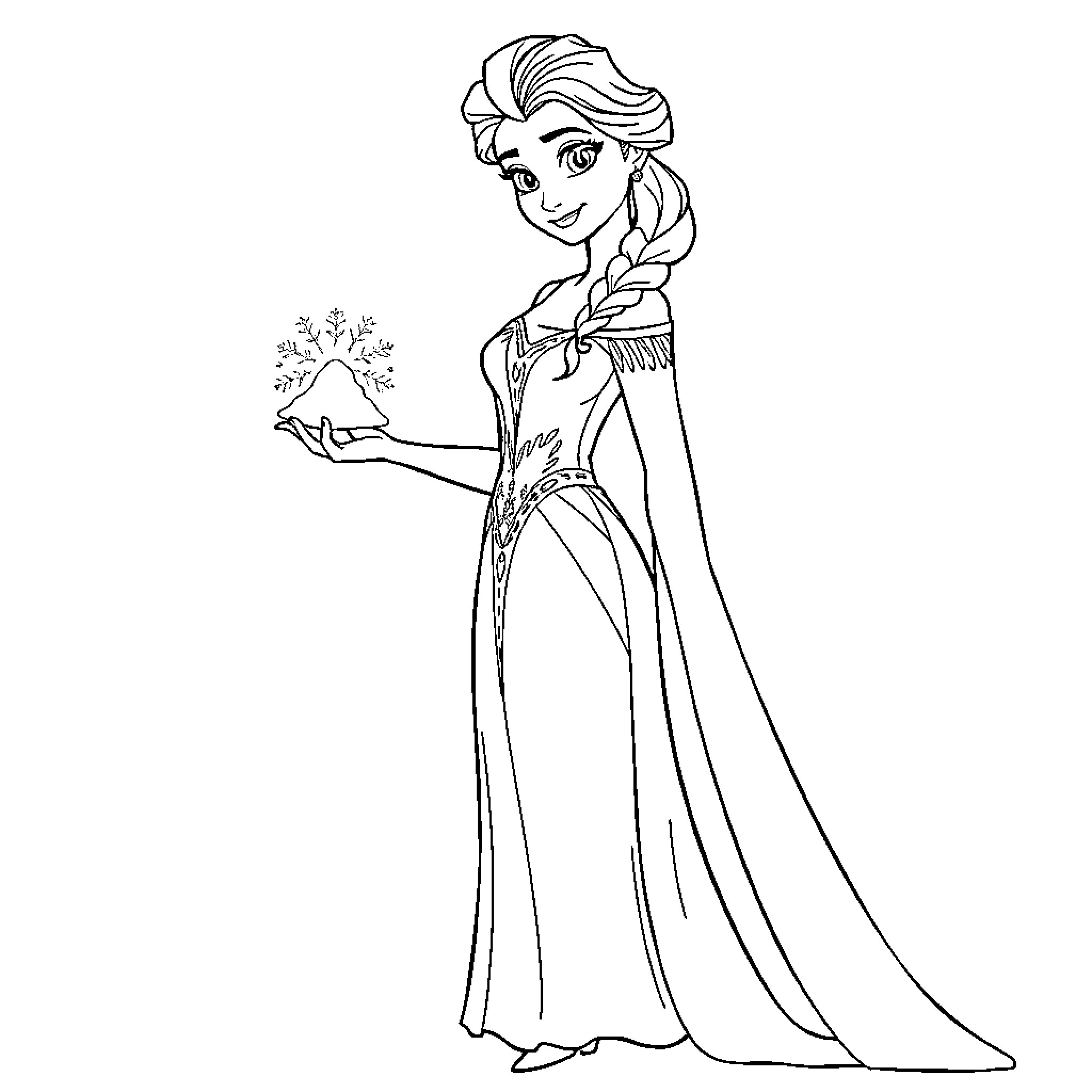 Elsa's Enchanting Frosty Display Coloring Page (free black-and-white line drawing printable PDF for all, from beginners to advanced learners, including children, teens, adults, and seniors)