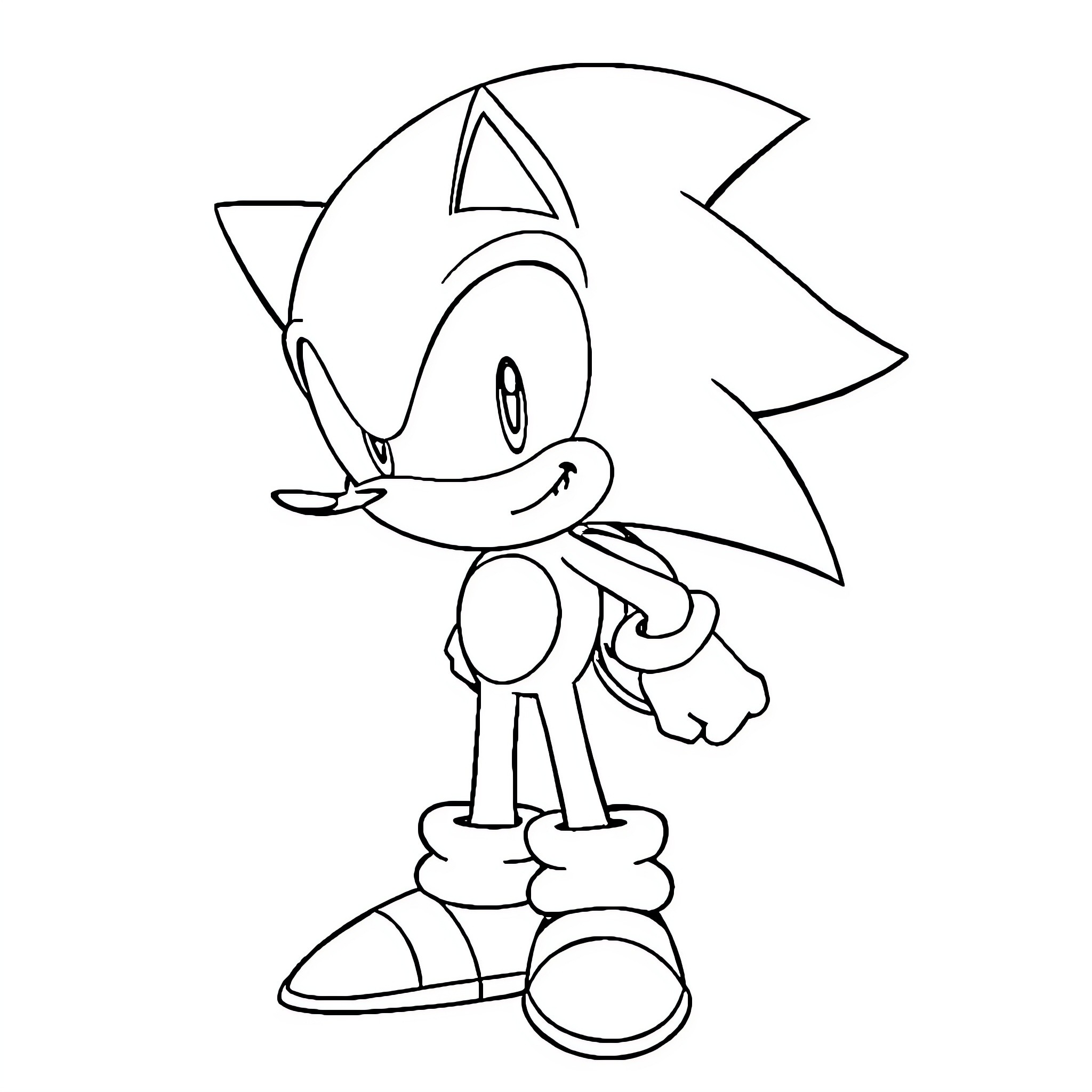 Sonic in a cheerful and excited pose Coloring Page (free black-and-white line drawing printable PDF for all, from beginners to advanced learners, including children, teens, adults, and seniors)